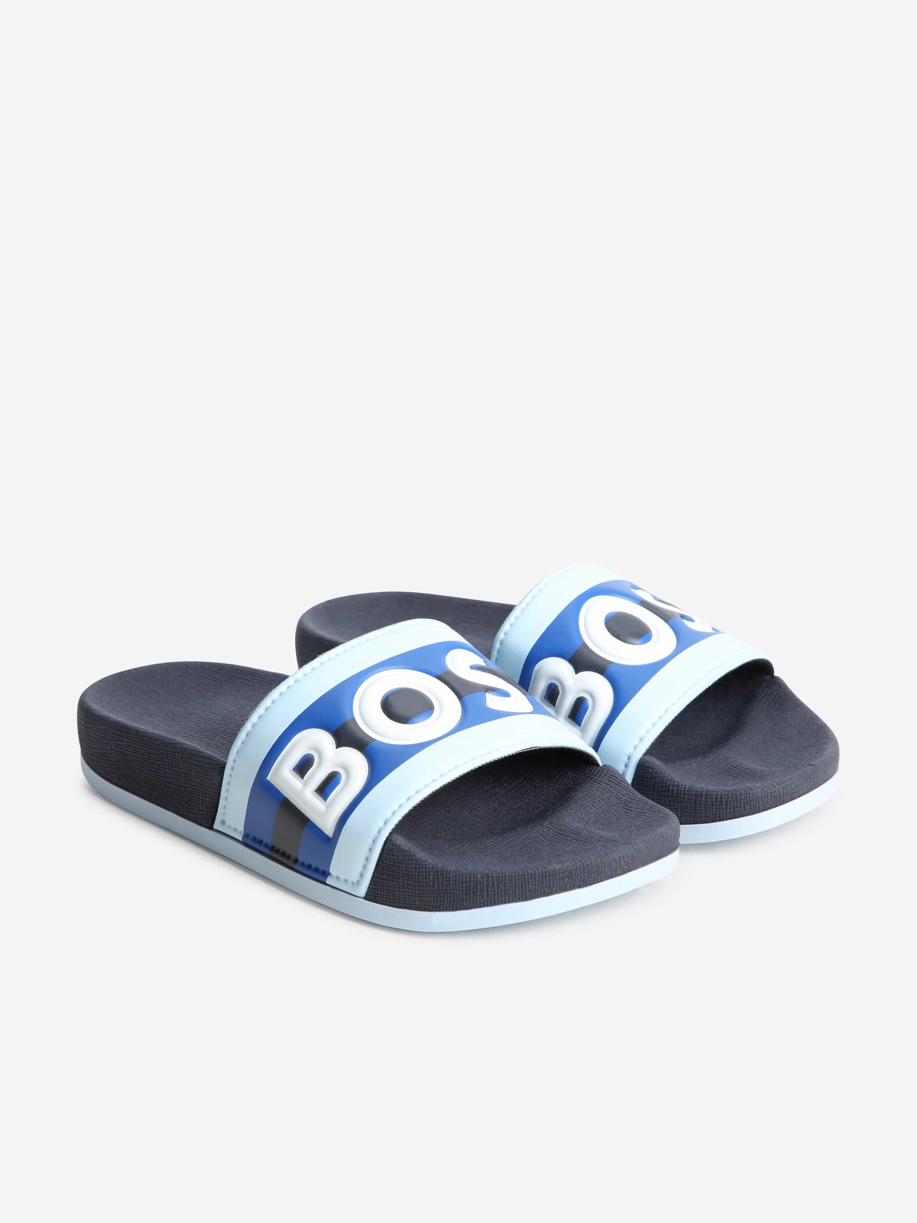 BOSS Boys Logo Sliders in Navy