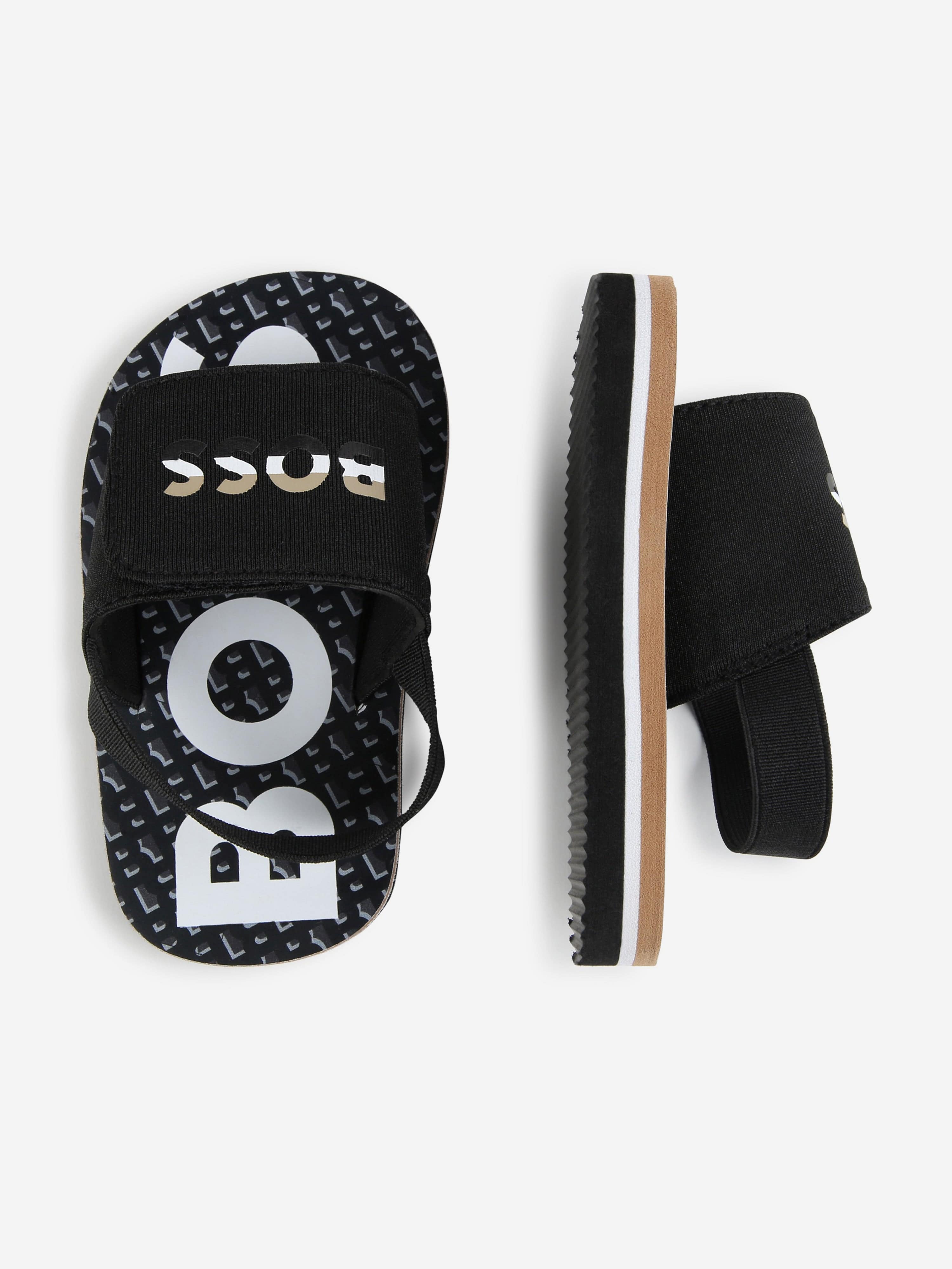 BOSS Boys Logo Sandals in Black