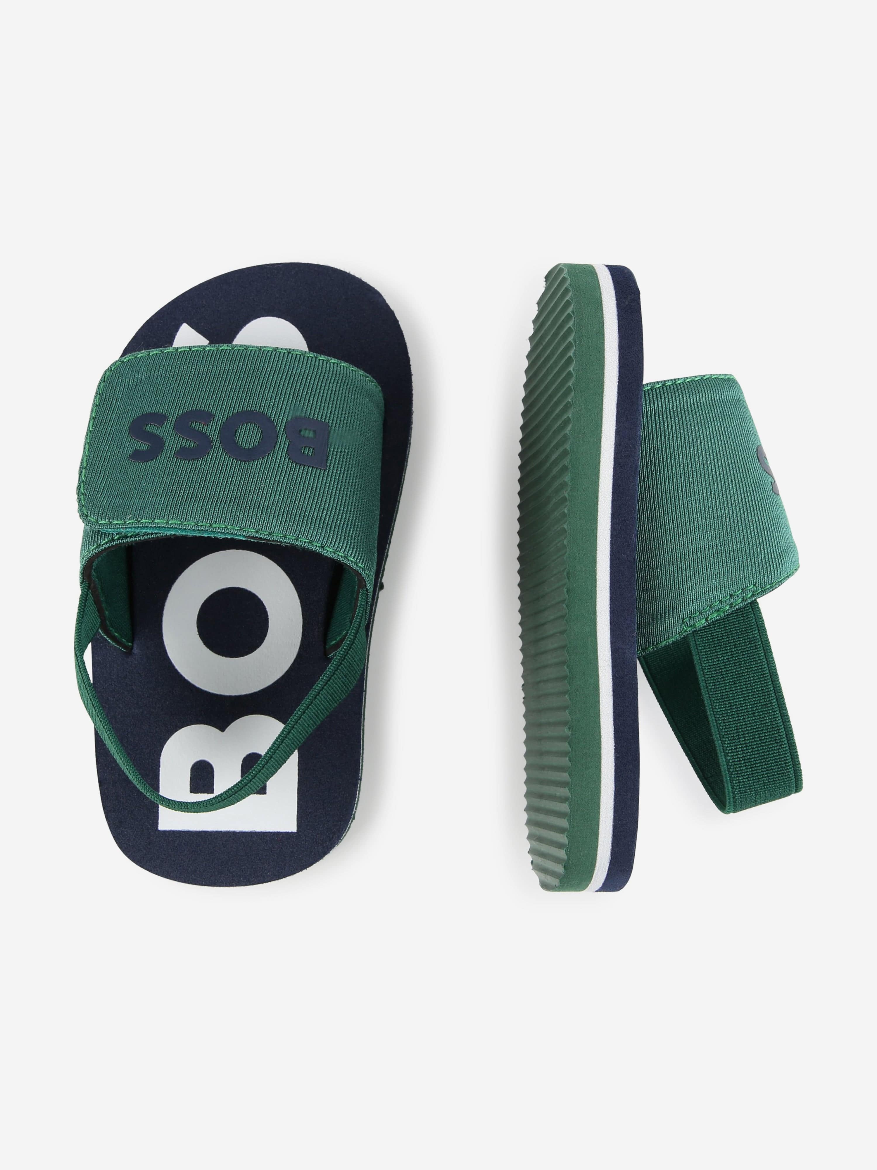 BOSS Boys Logo Sandals in Green