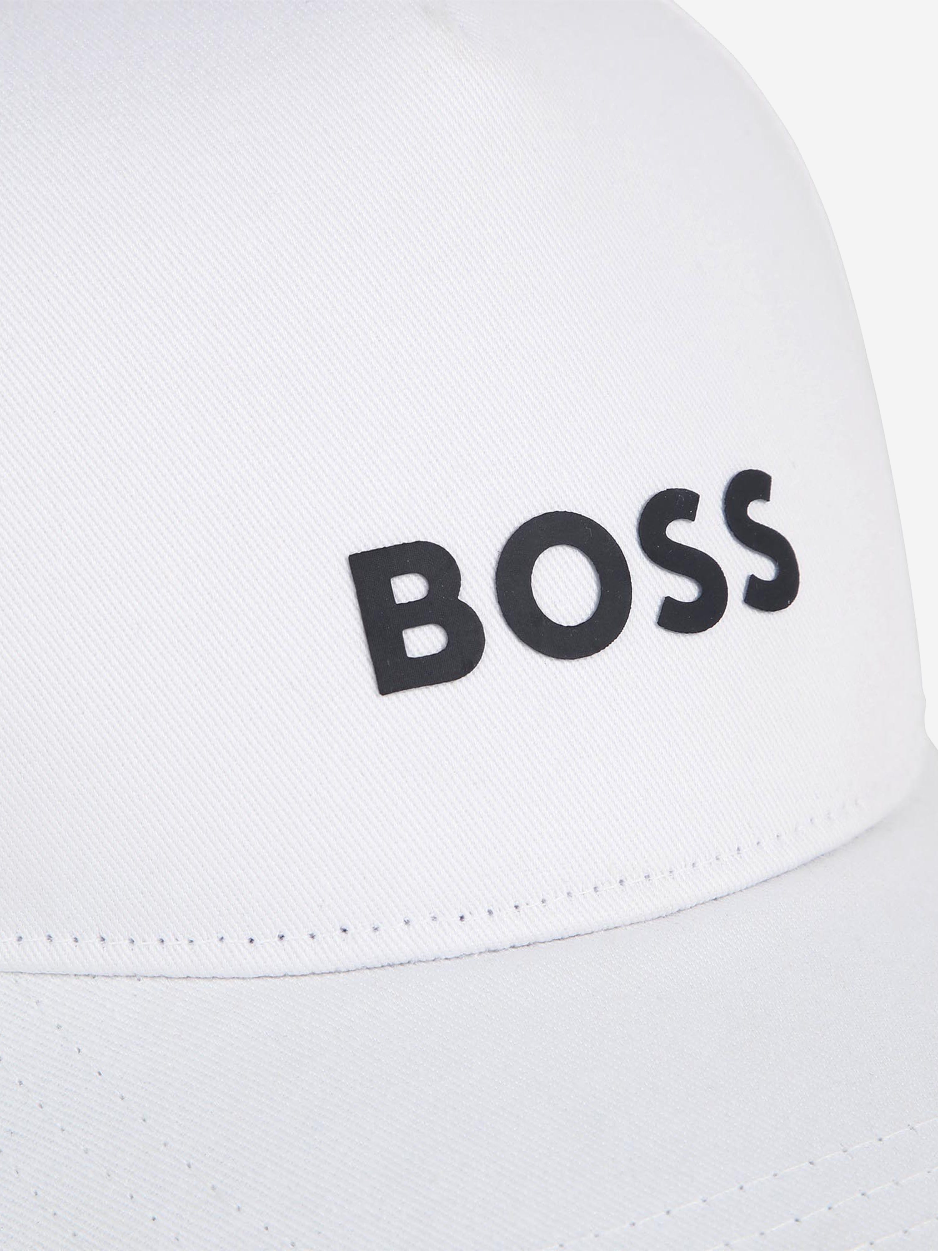 BOSS Boys Logo Print Cap in White