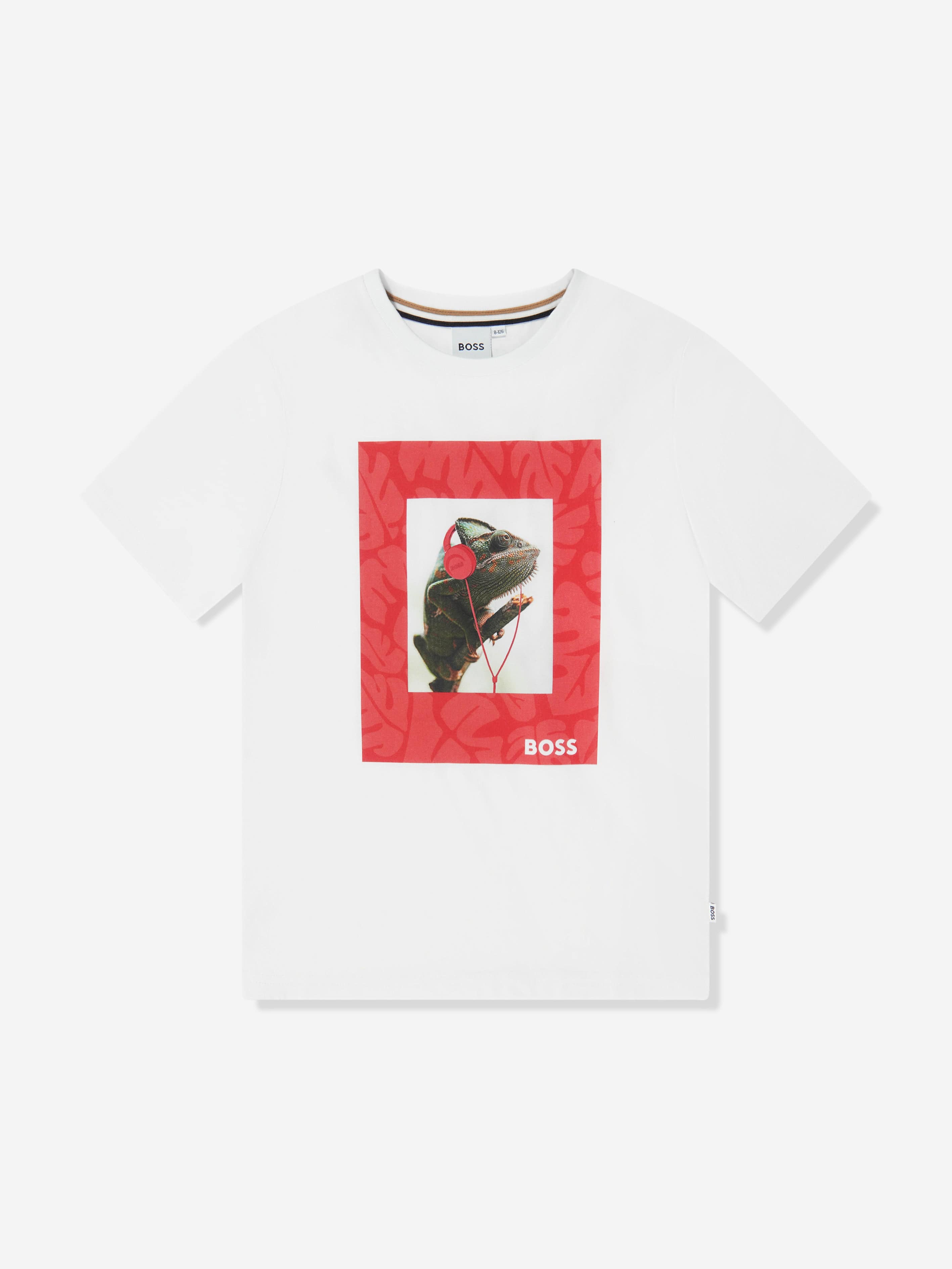 BOSS Boys Chameleon Print T-Shirt in White