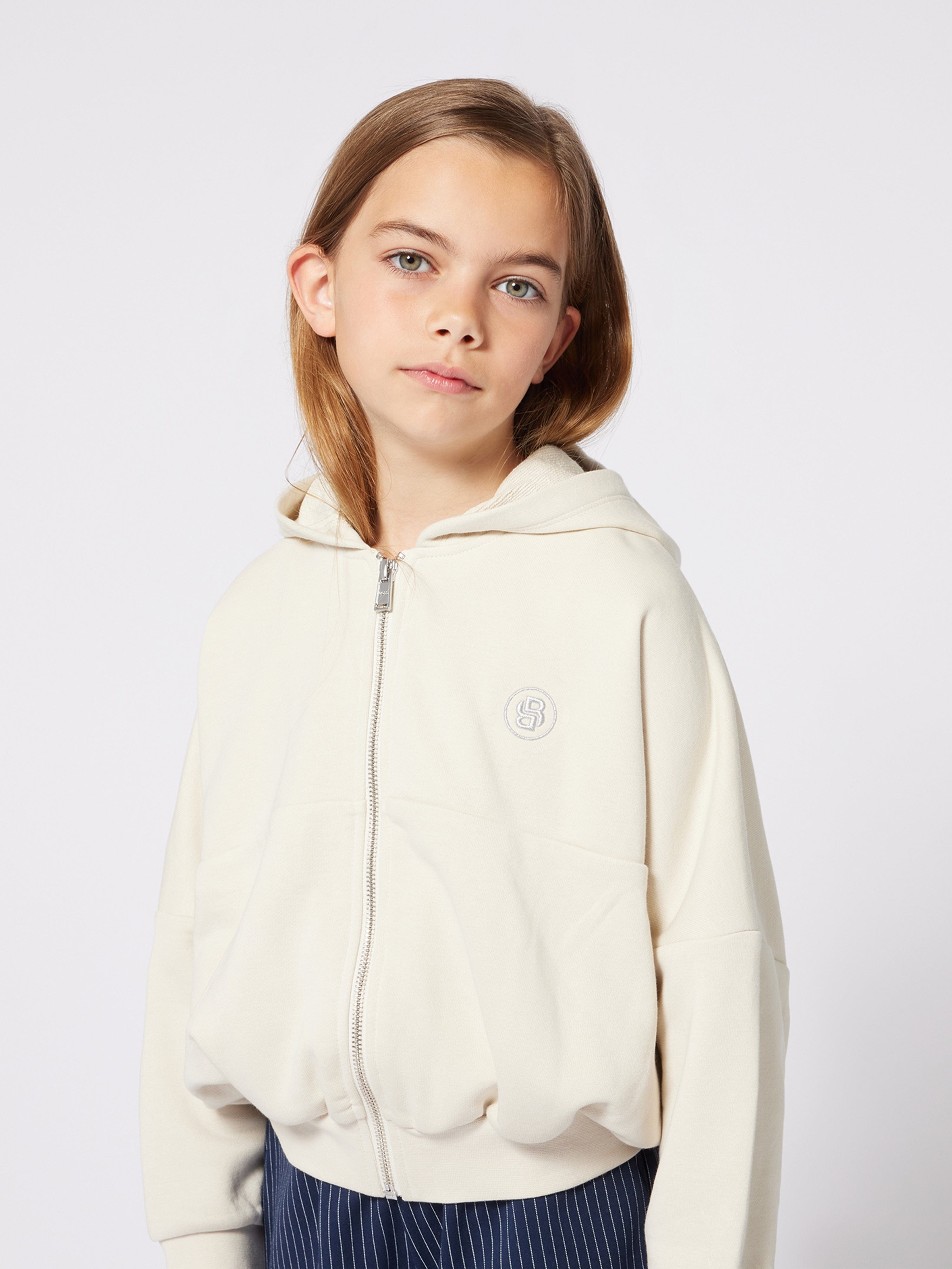 BOSS Girls Double B Zip Up Top in Beige