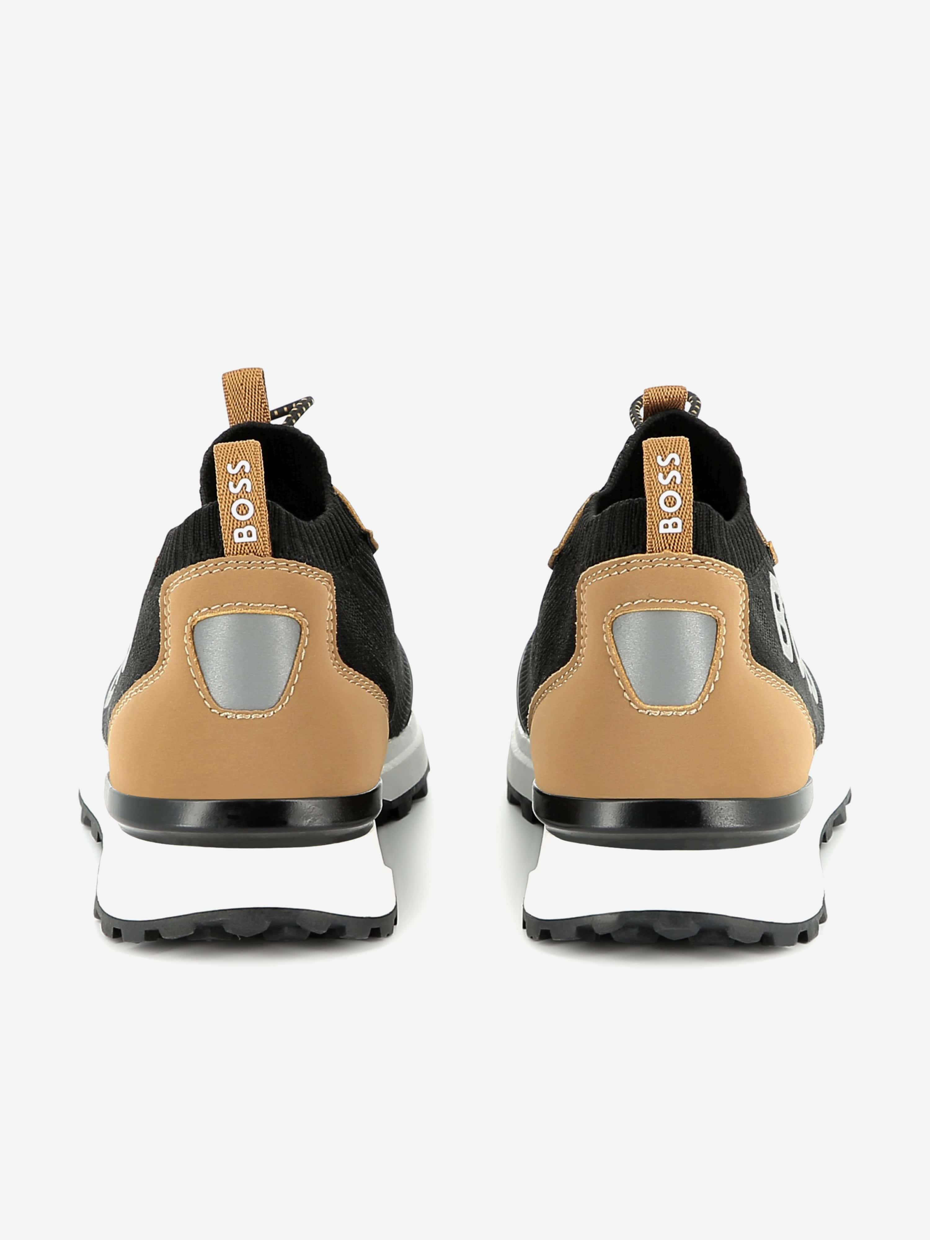 BOSS Boys Logo Sock Trainers in Brown