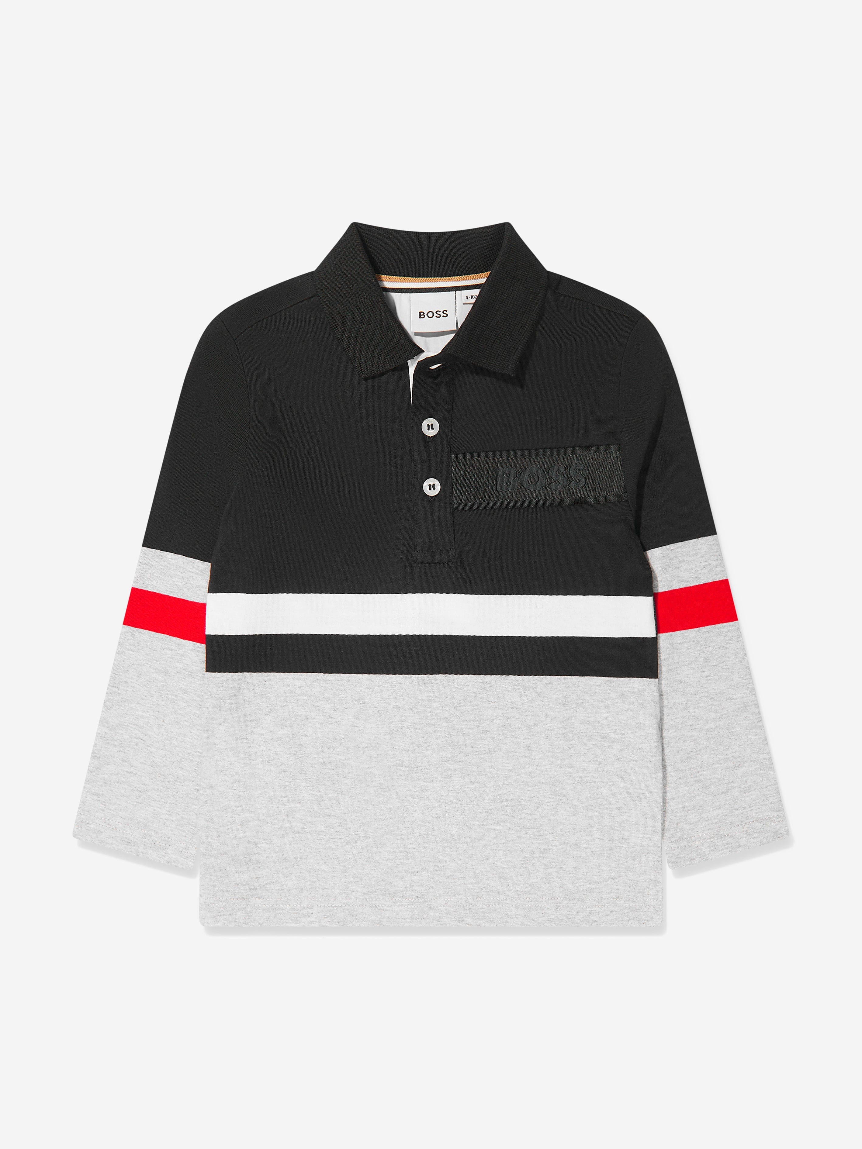 BOSS Boys Long Sleeve Striped Polo Shirt