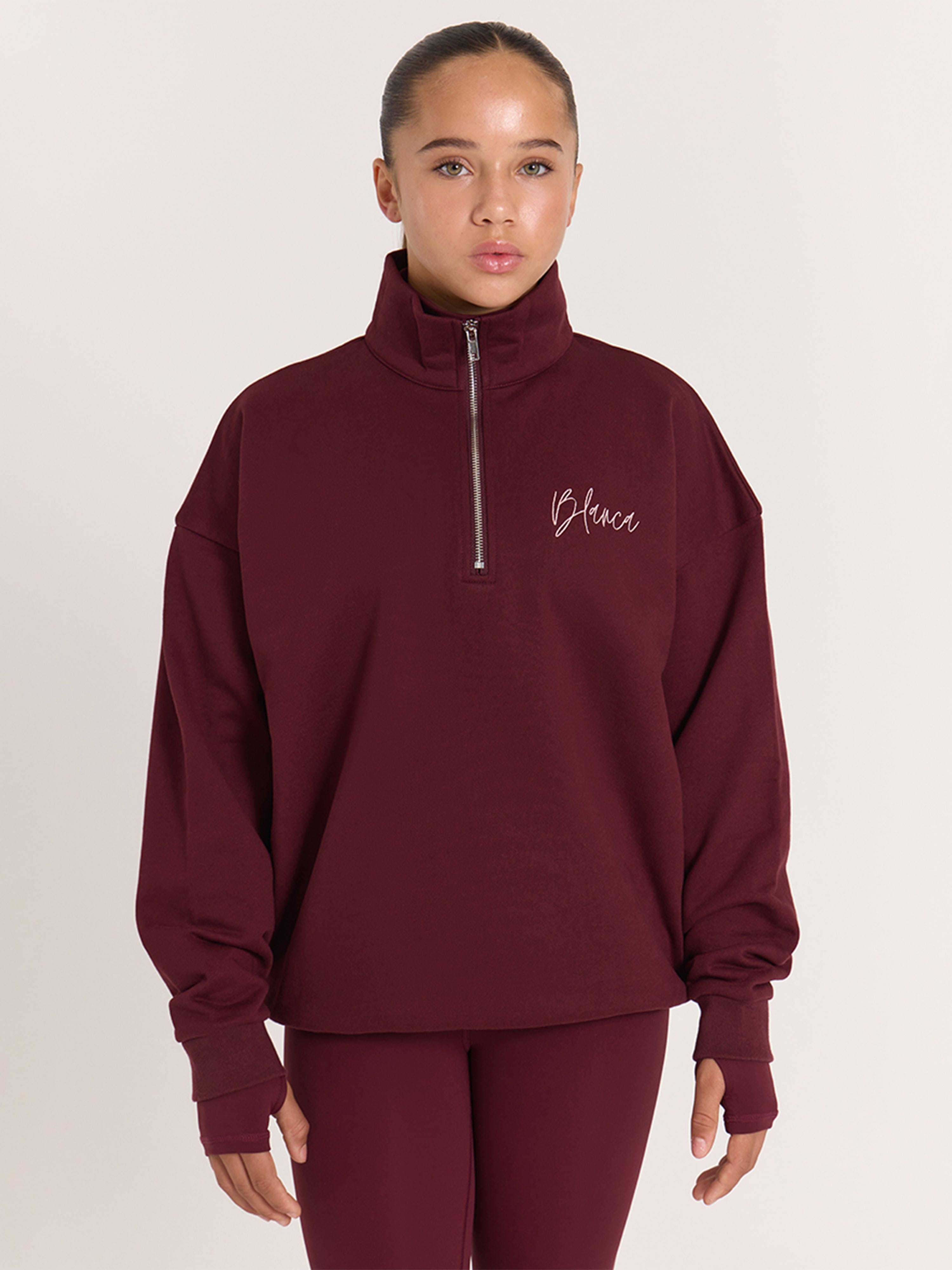 Blanca Sport Girls Oversized Funnel Zip Hoodie in Red