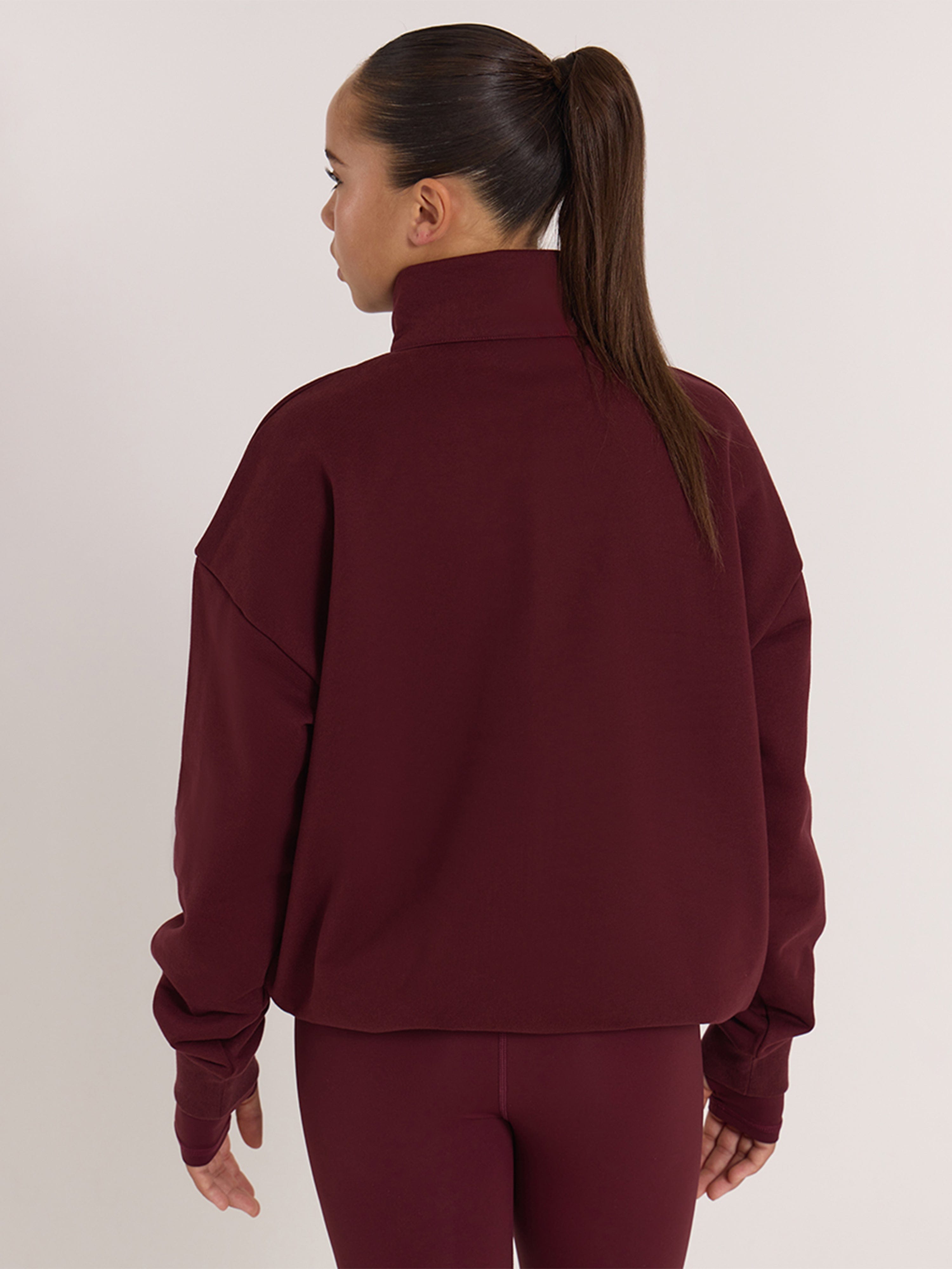Blanca Sport Girls Oversized Funnel Zip Hoodie in Red