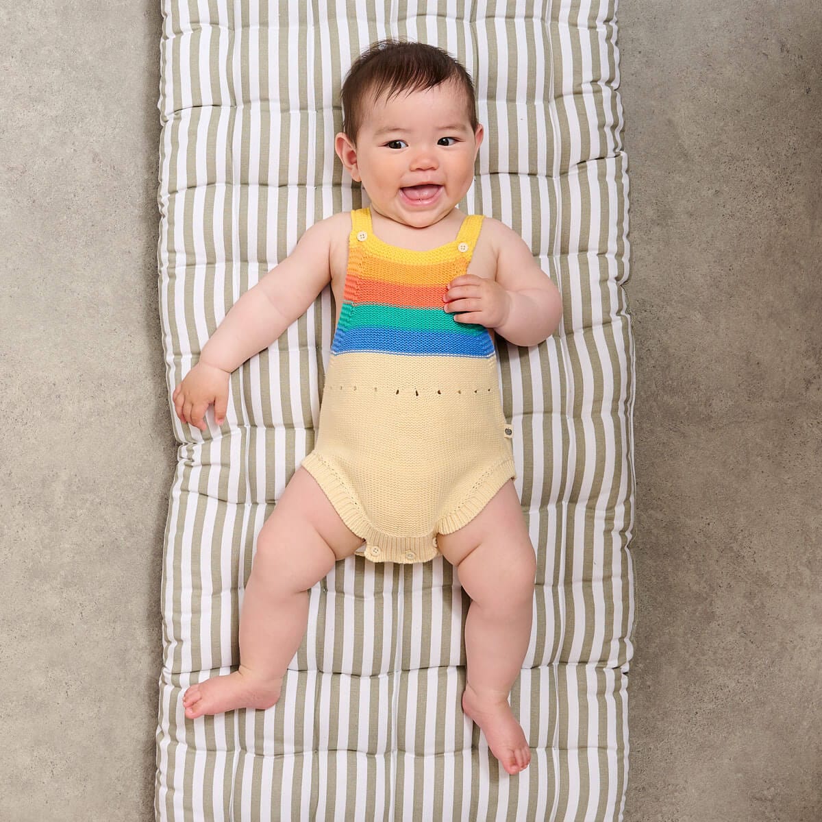 The Bonnie Mob Baby Rainbow Stripe Bubble Romper in Multicolour