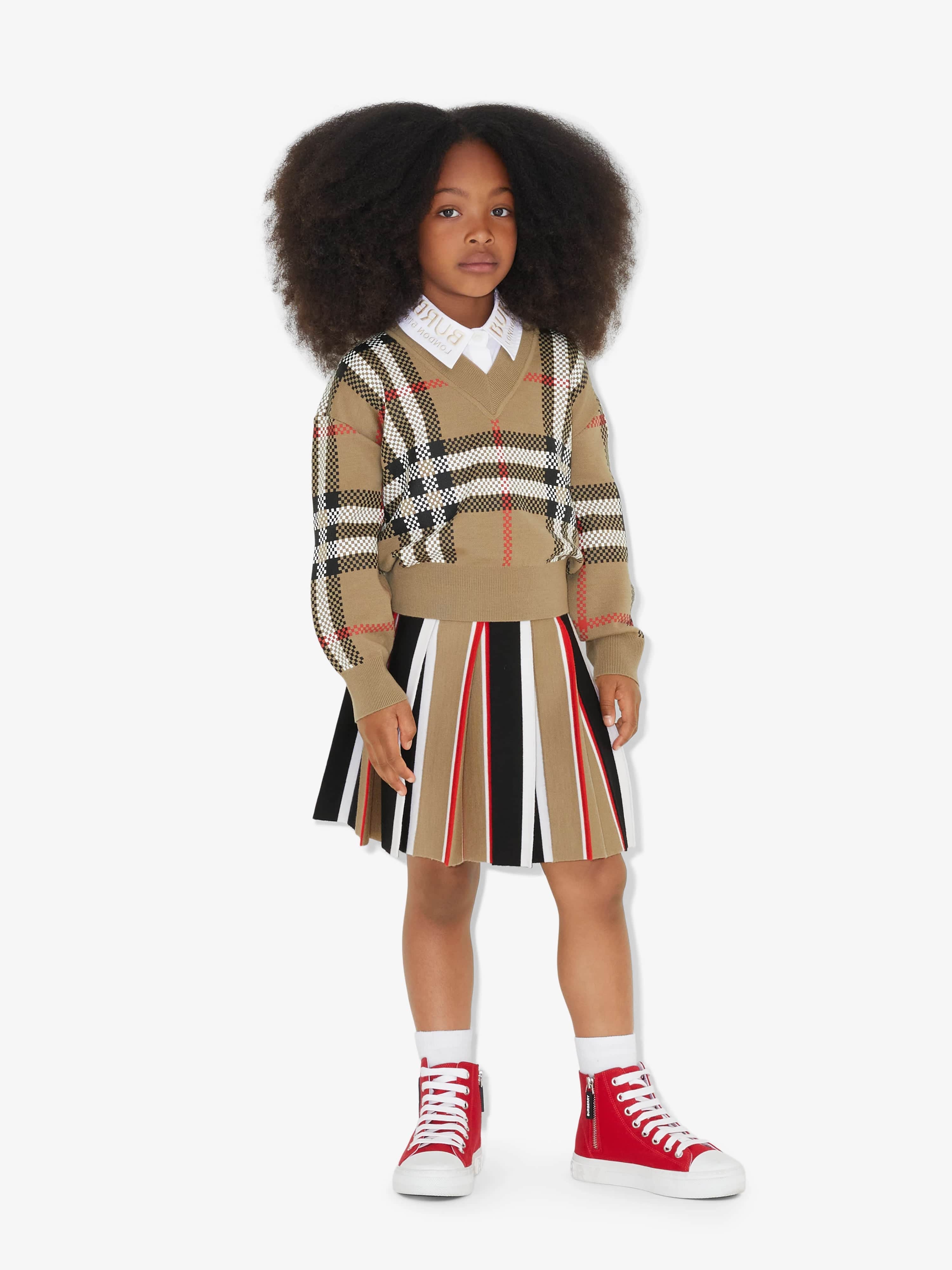 Burberry Girls Amelia Stripe Skirt in Archive Beige