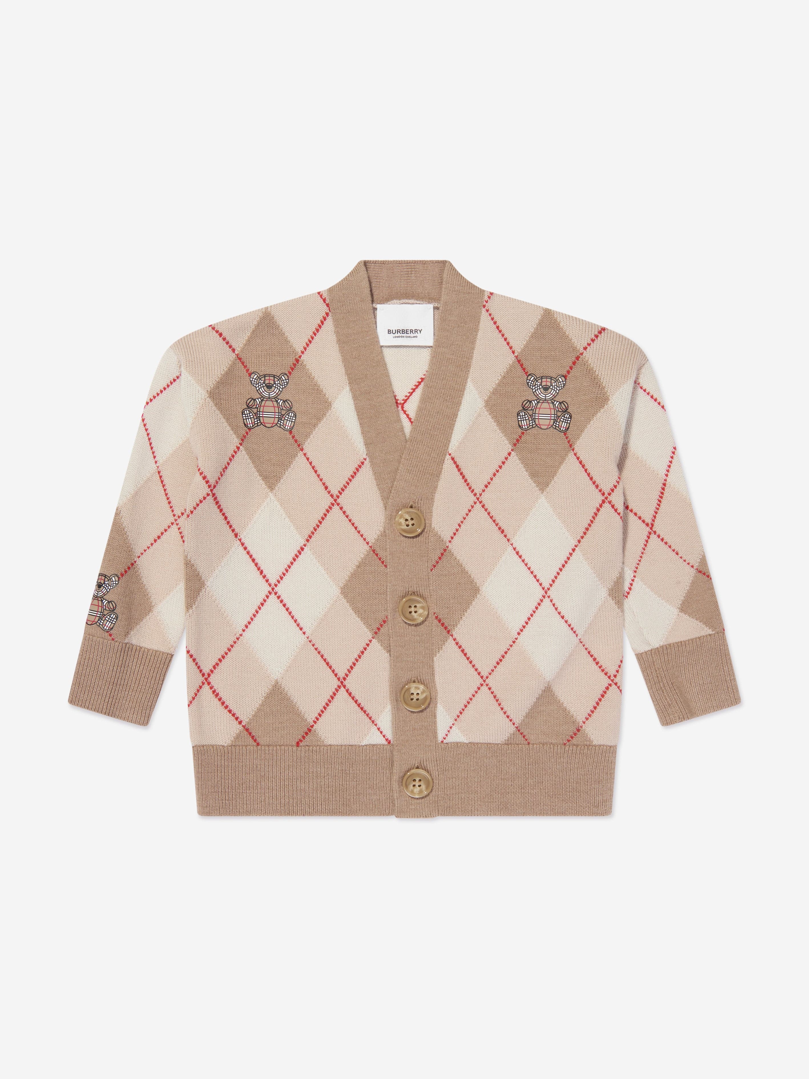 Burberry Baby Boys Baile Bear Cardigan in Soft Fawn