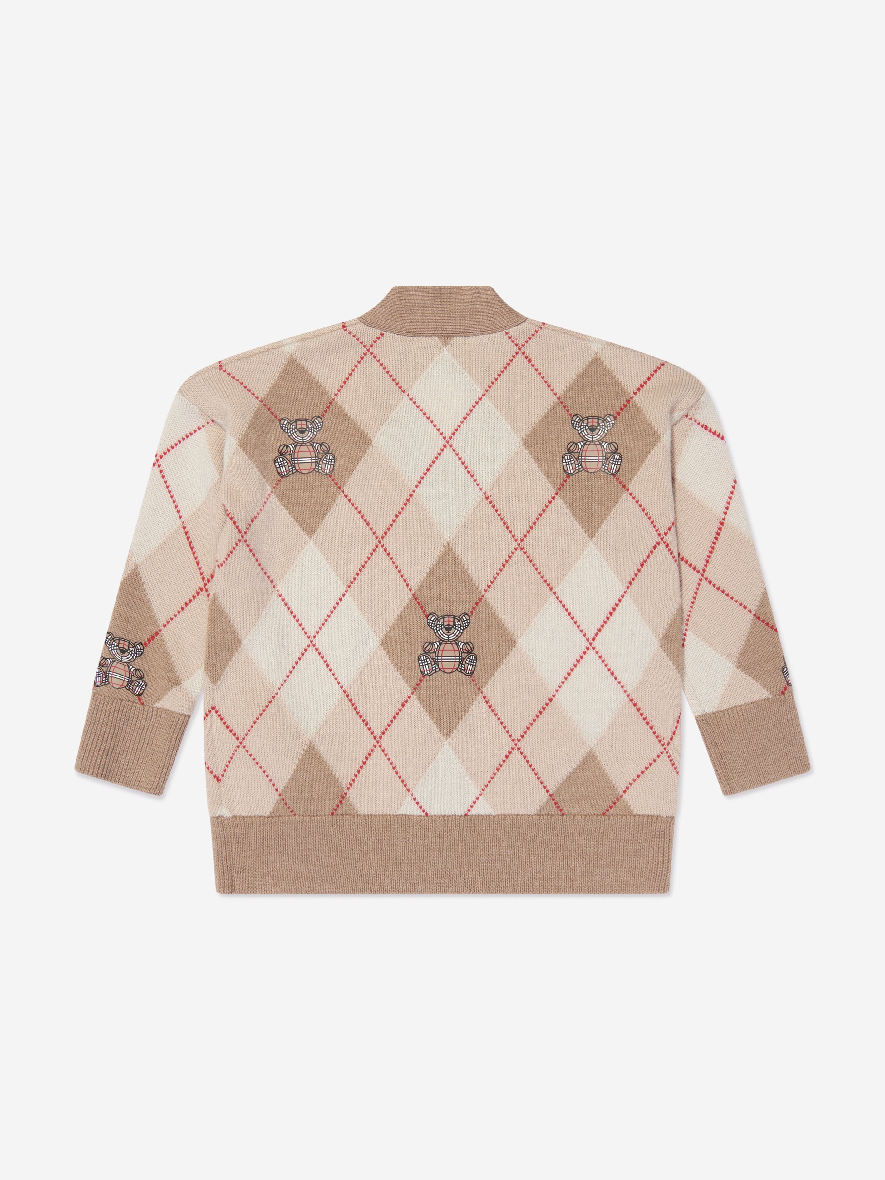 Burberry Baby Boys Baile Bear Cardigan in Soft Fawn