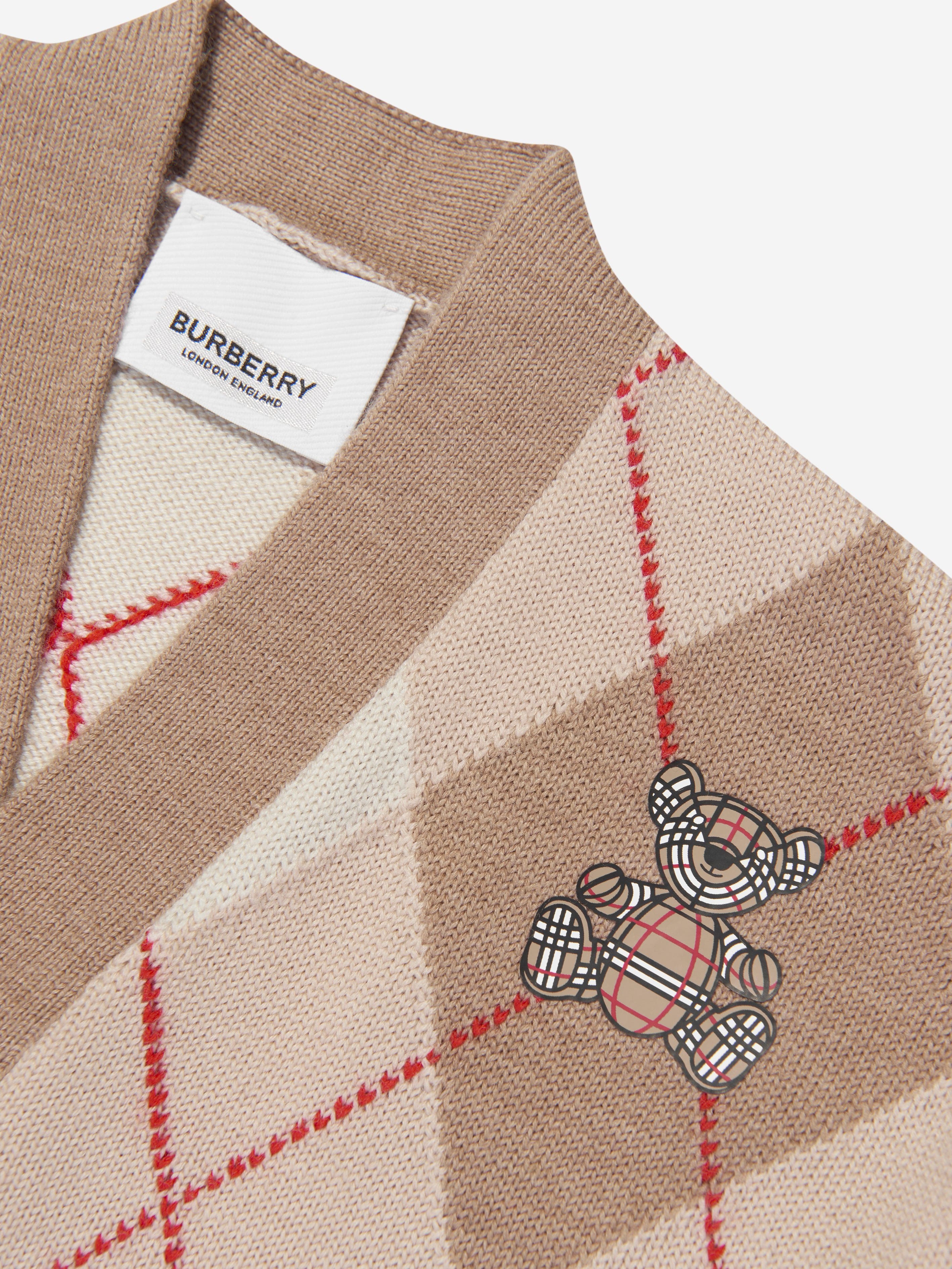 Burberry Baby Boys Baile Bear Cardigan in Soft Fawn