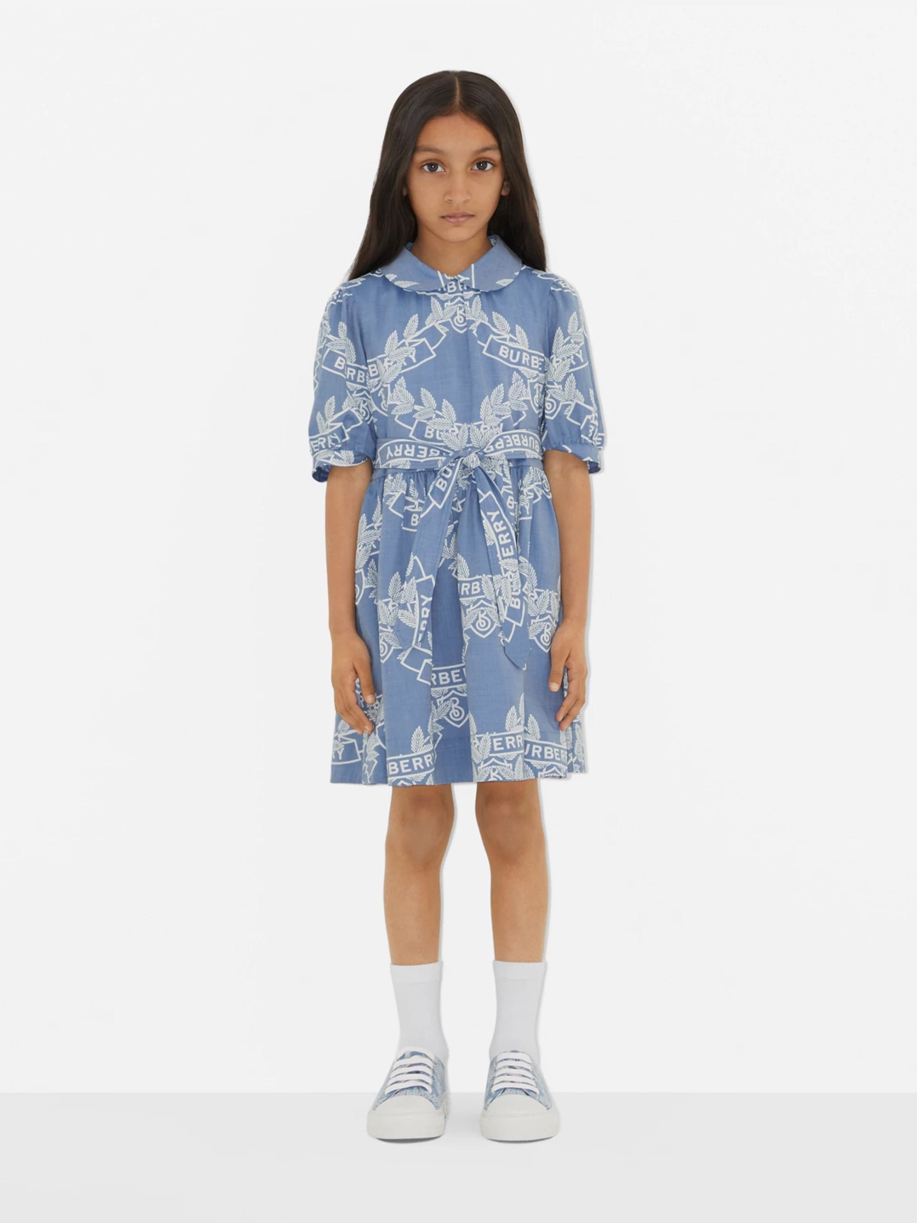 Burberry Girls Mariele Crest Dress in Blue