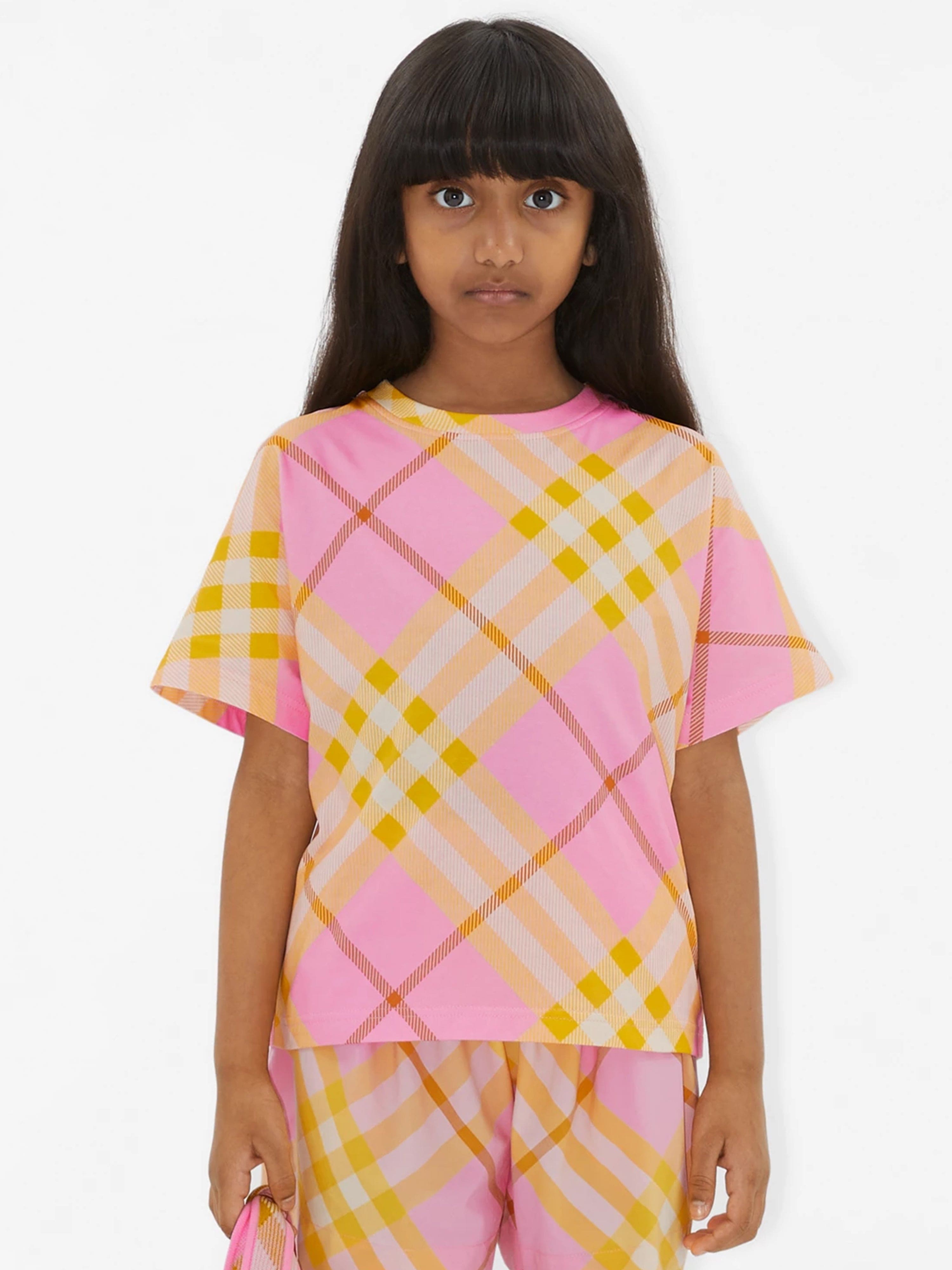 Burberry Girls Lilia Check T-Shirt in Pink