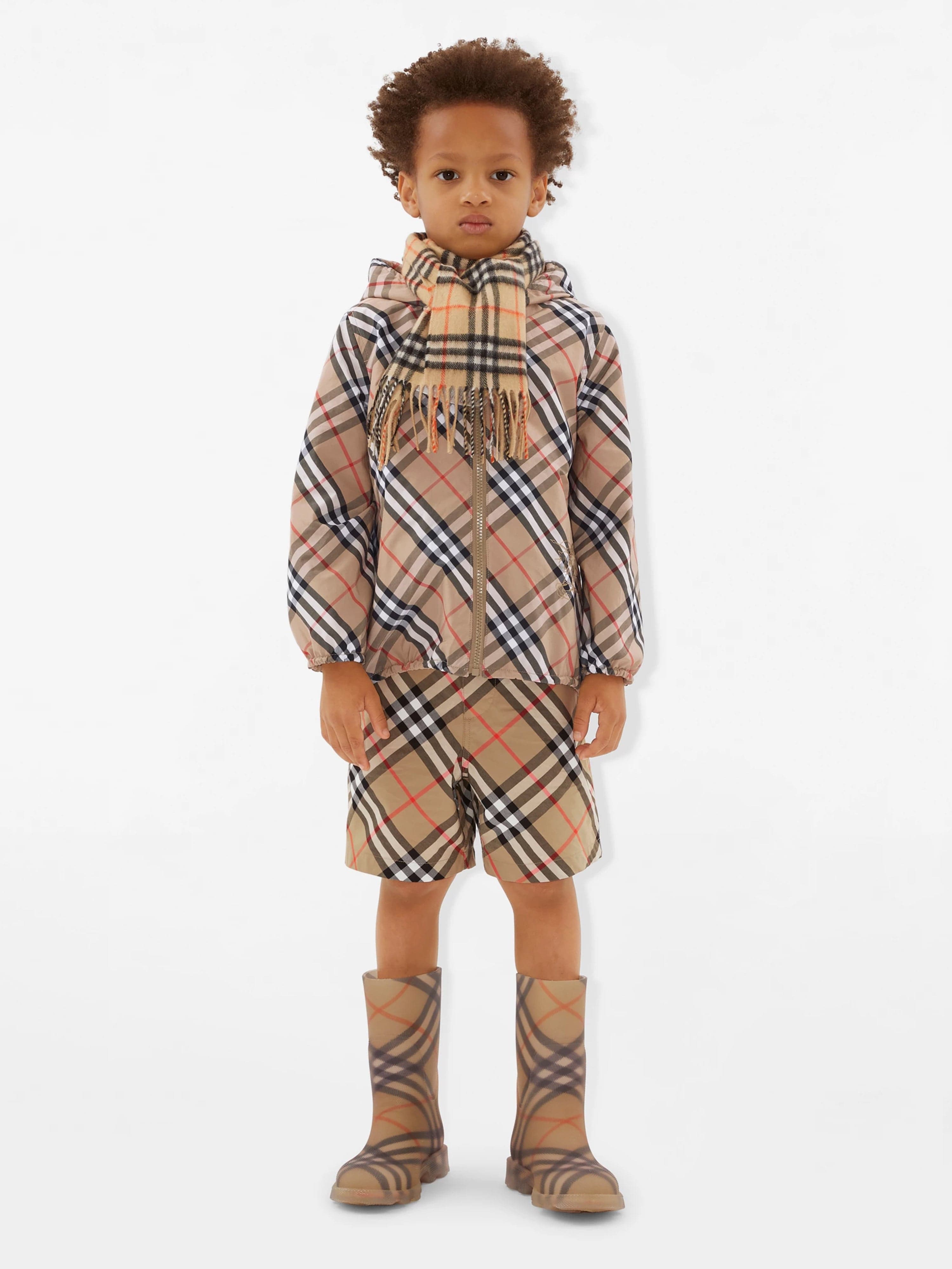 Burberry Kids Check Cashmere Scarf in Beige