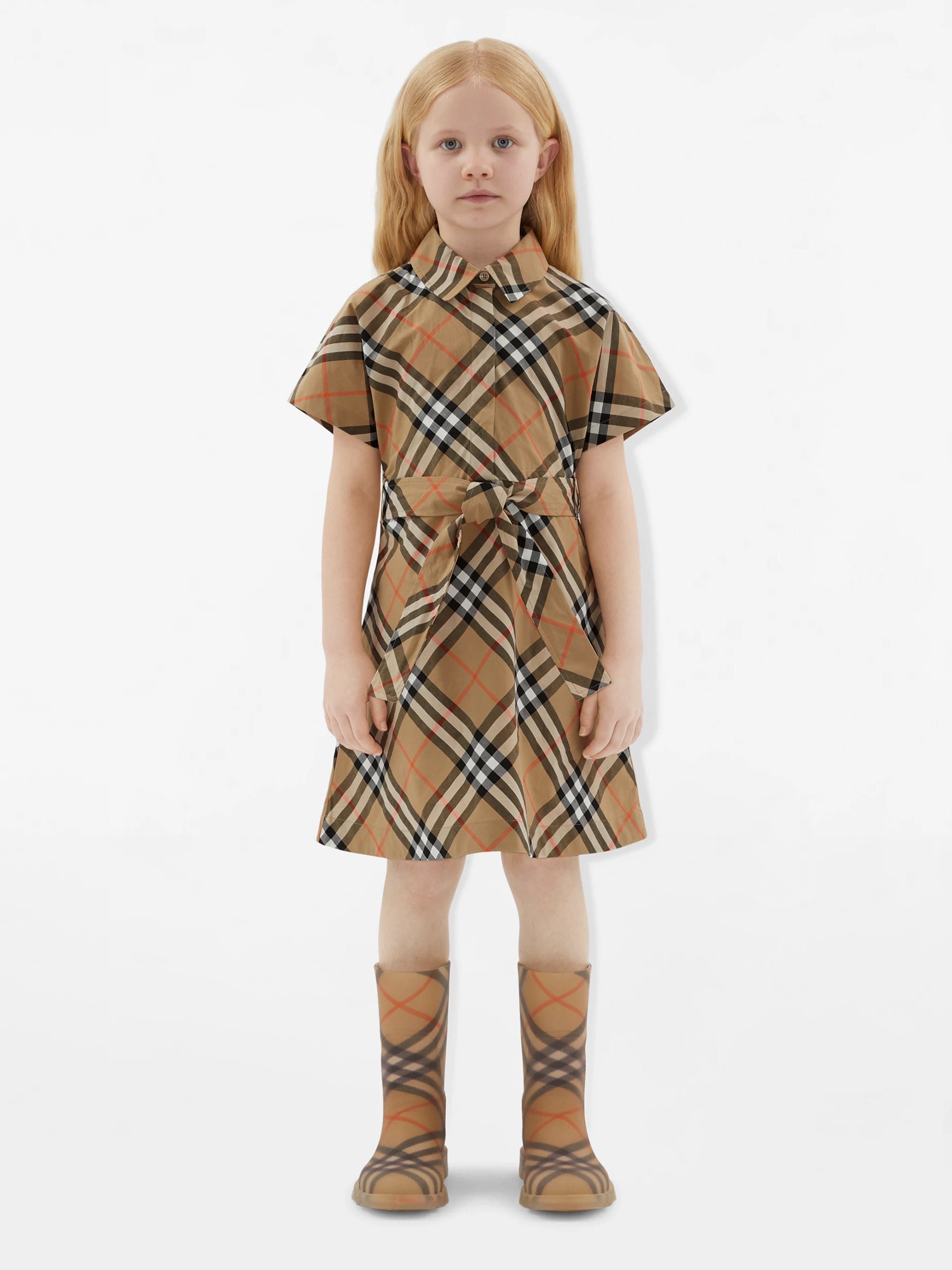 Burberry Girls Giulietta Check Dress in Beige