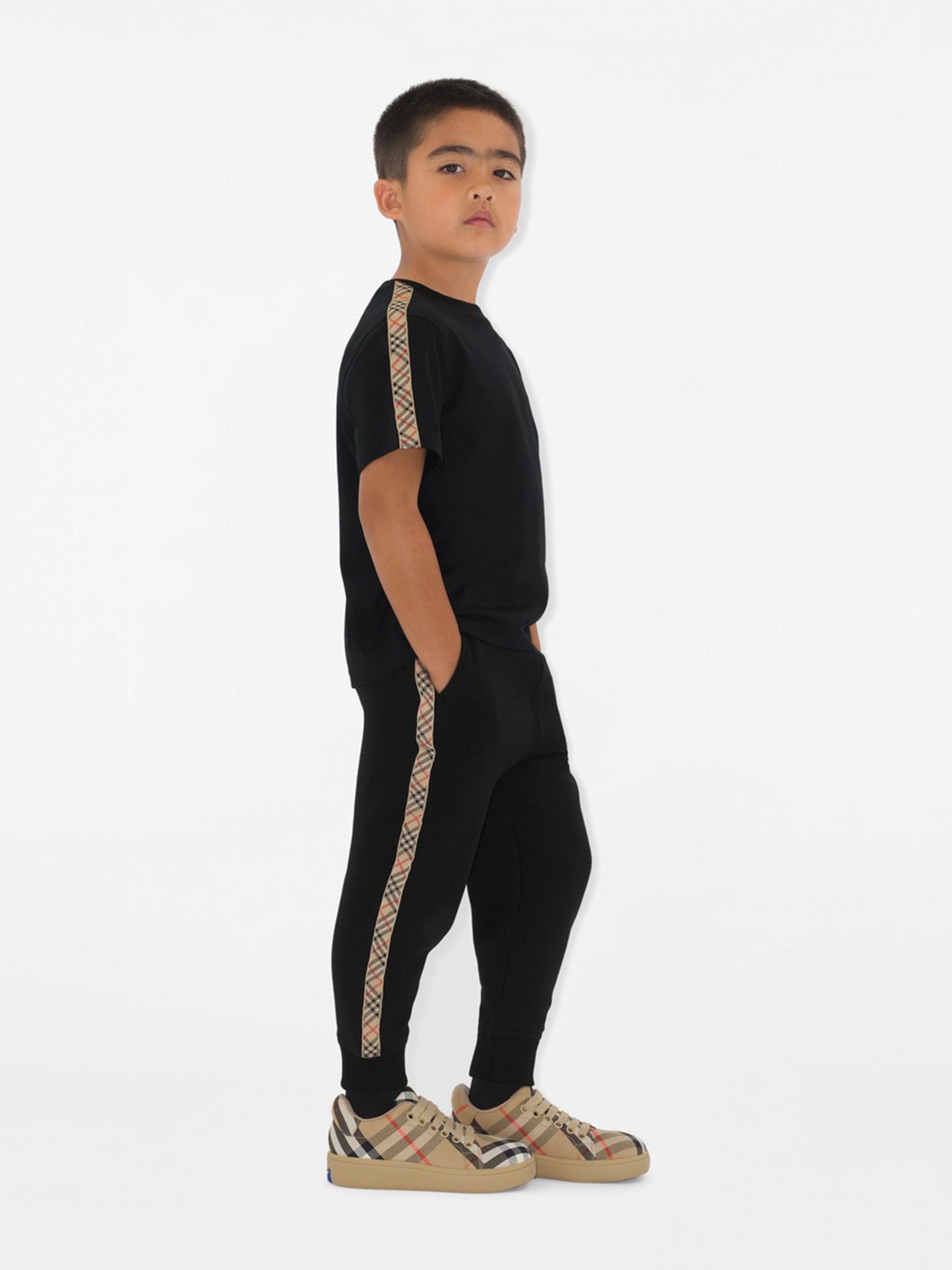 Burberry Boys Jackson Check Tape Joggers in Black