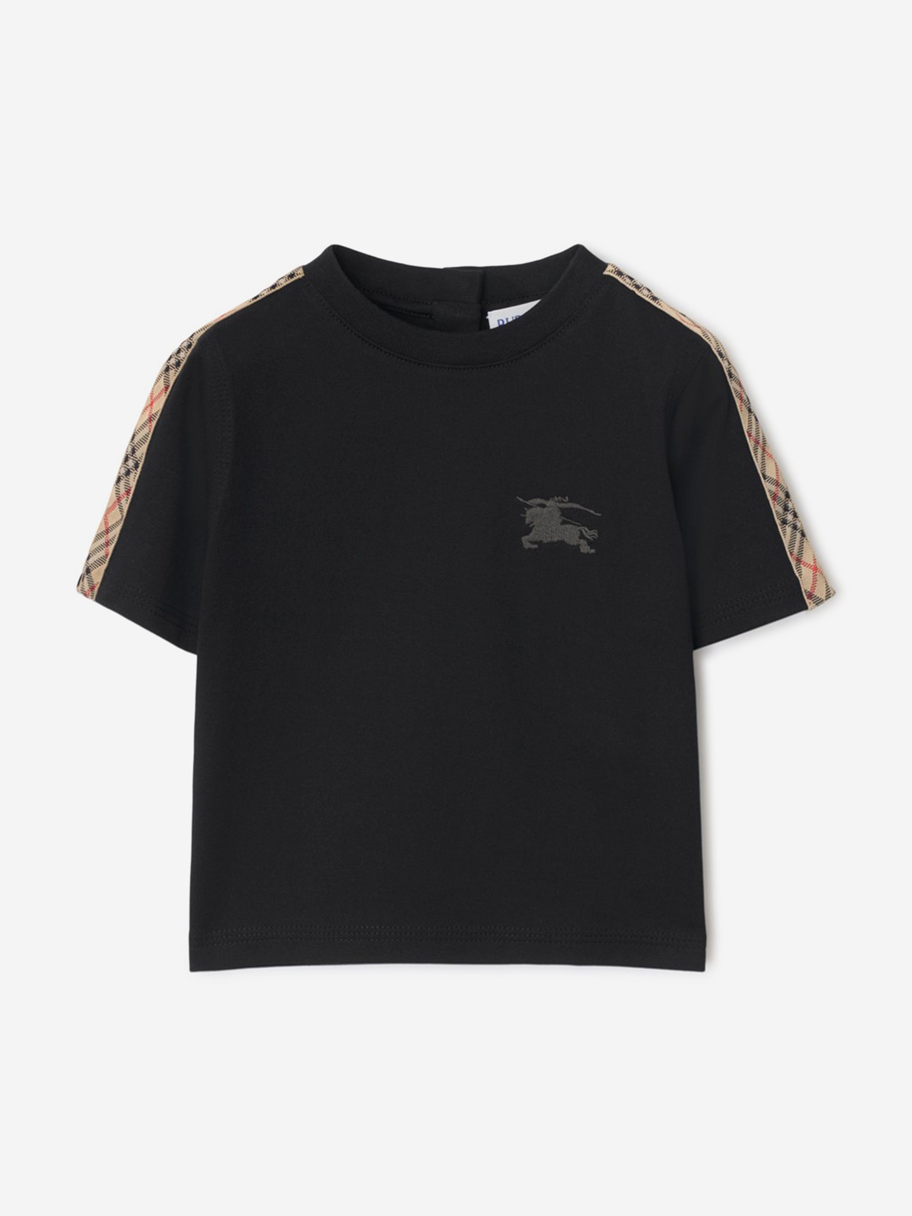 Burberry Baby Boys Cedar Check Tape T-Shirt in Black