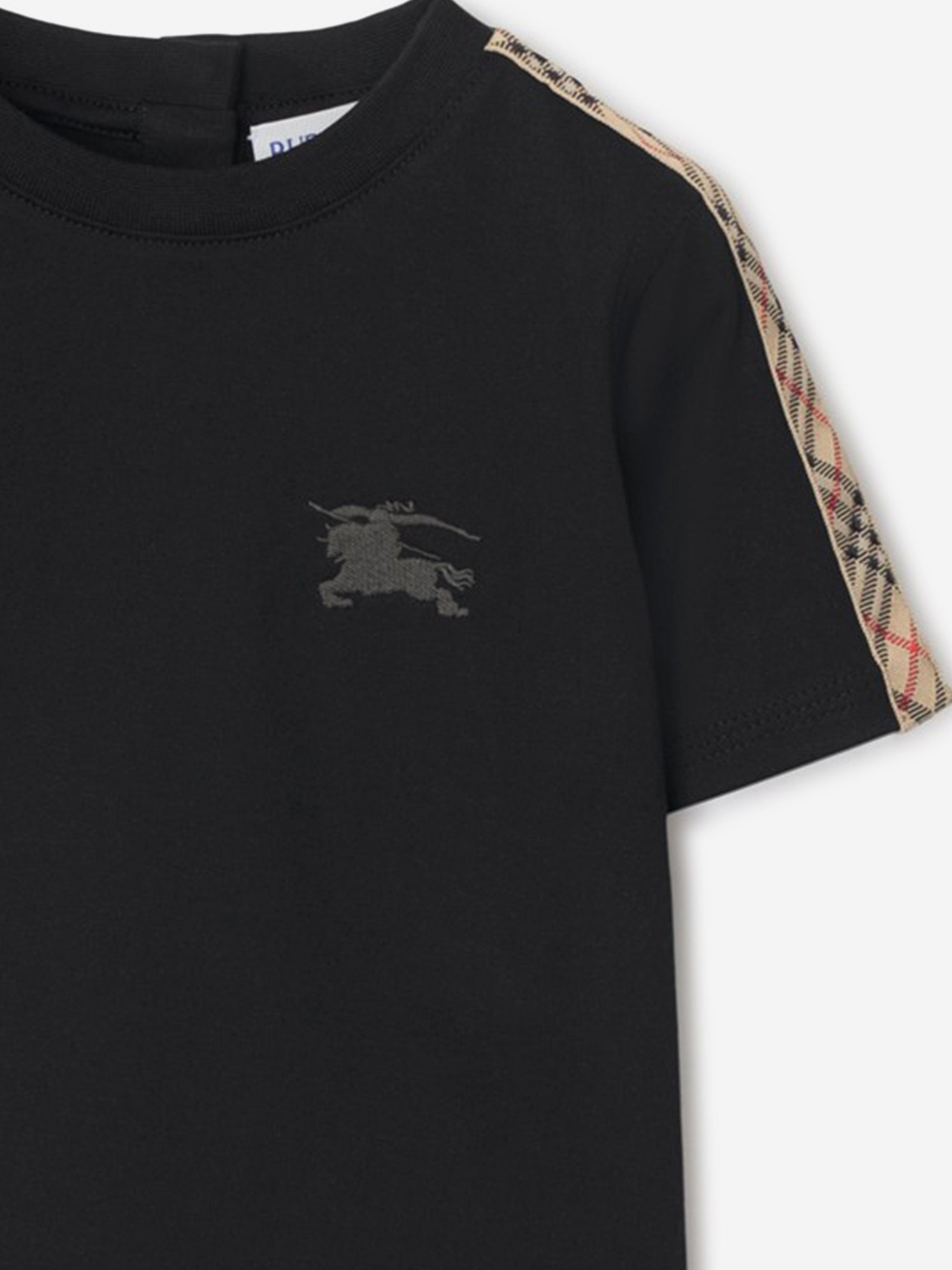 Burberry Baby Boys Cedar Check Tape T-Shirt in Black