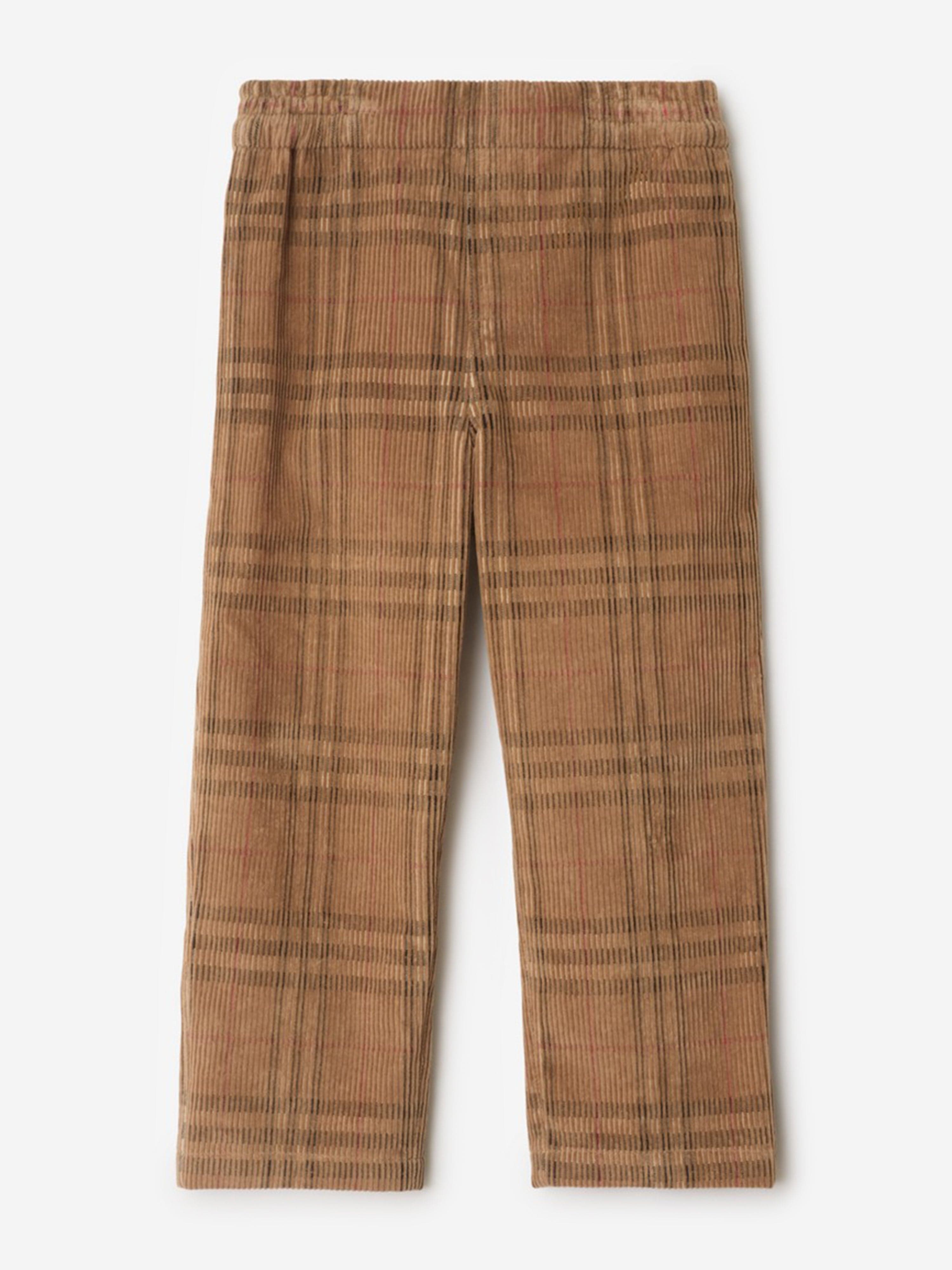 Burberry Boys Titan Corduroy Check Trousers in Brown