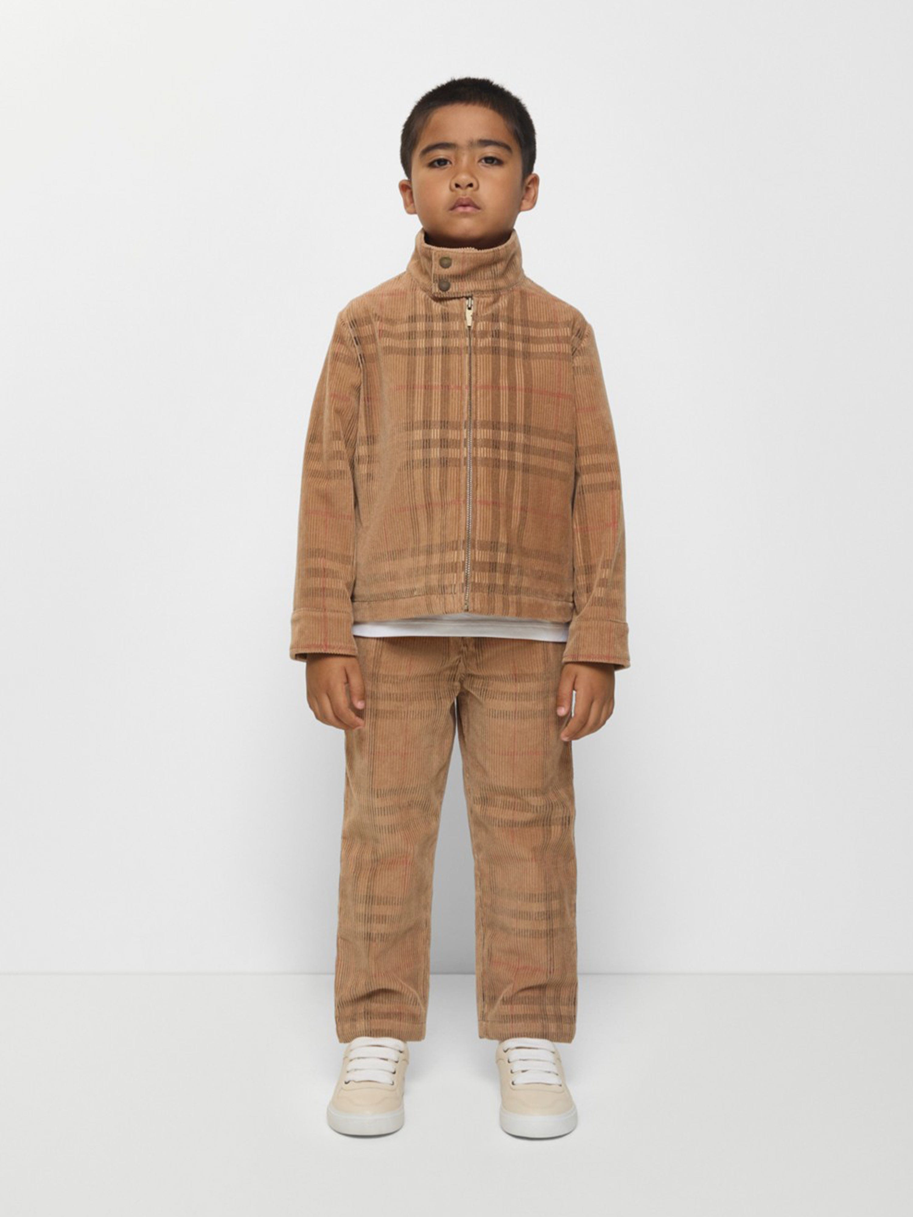 Burberry Boys Titan Corduroy Check Trousers in Brown