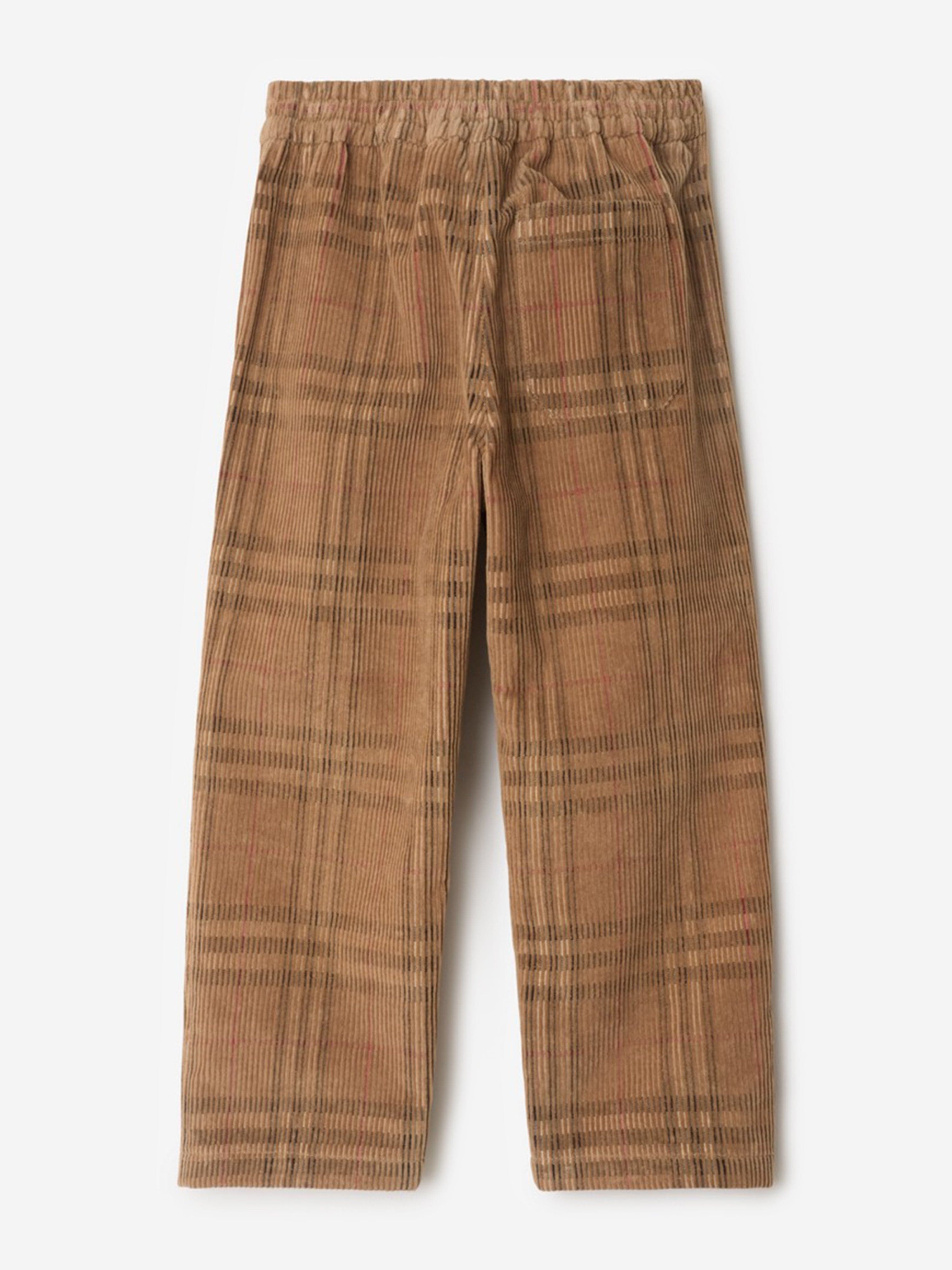 Burberry Boys Titan Corduroy Check Trousers in Brown