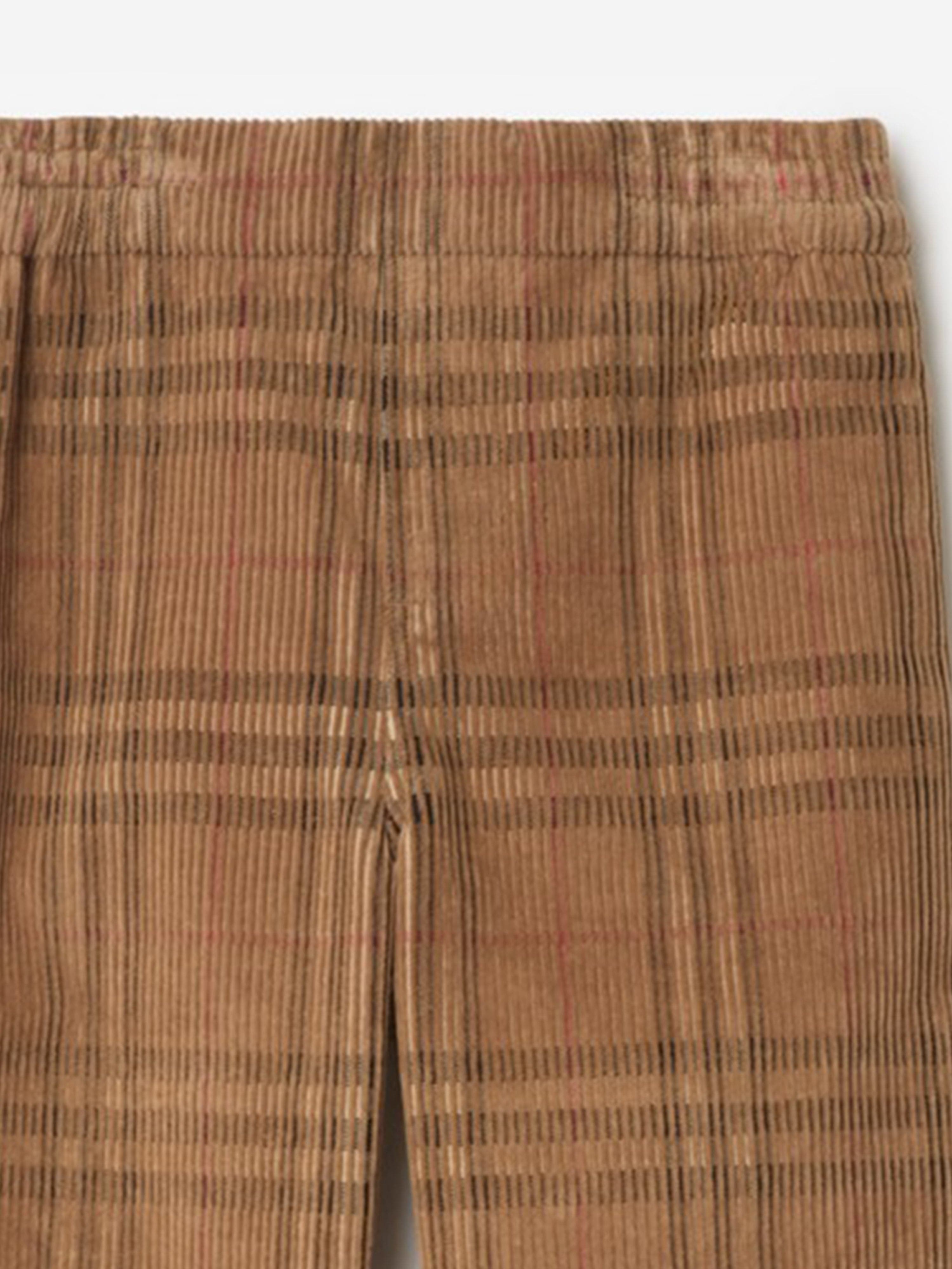 Burberry Boys Titan Corduroy Check Trousers in Brown