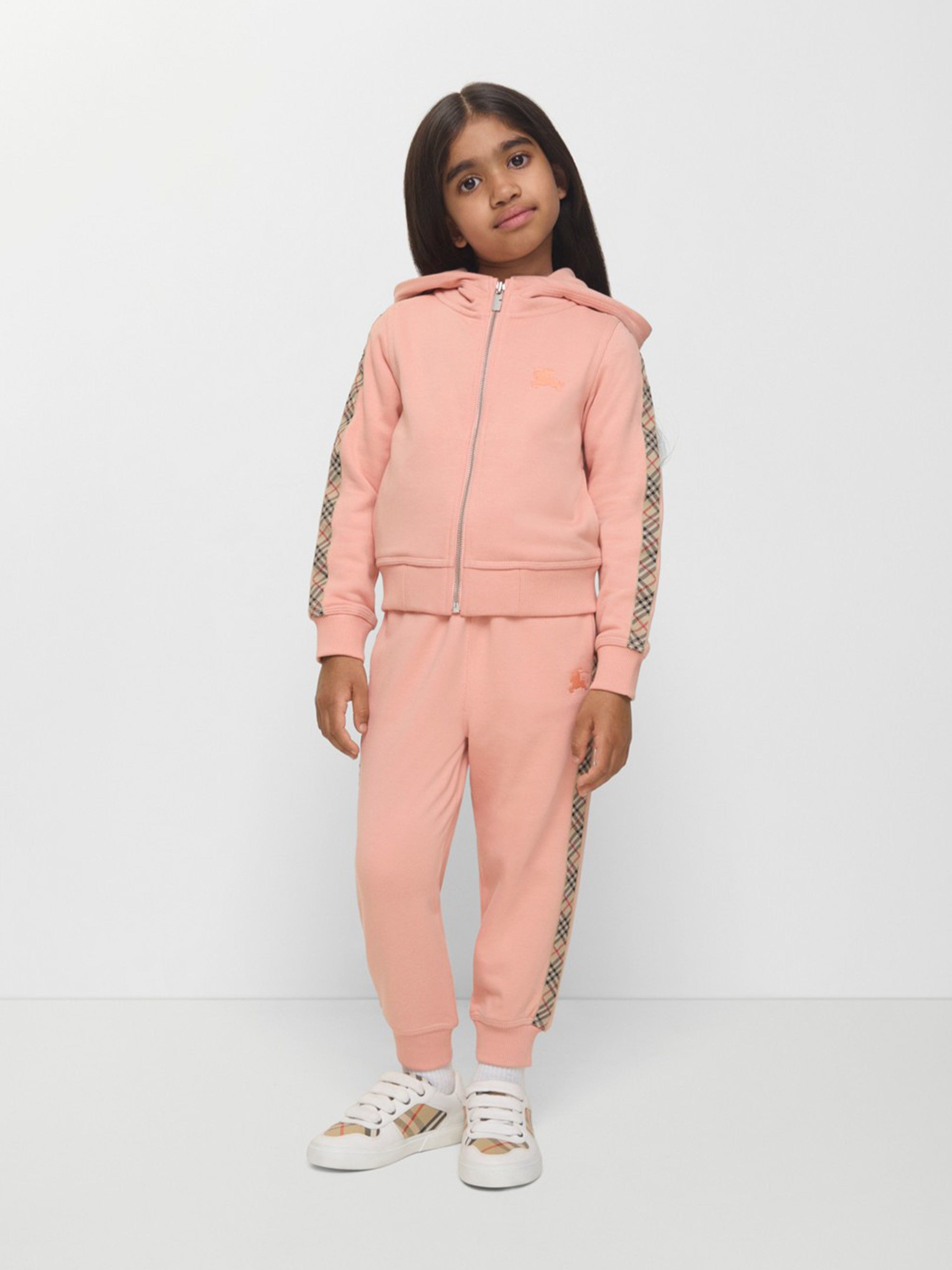 Burberry Girls Elin Check Tape Zip Up Top in Pink