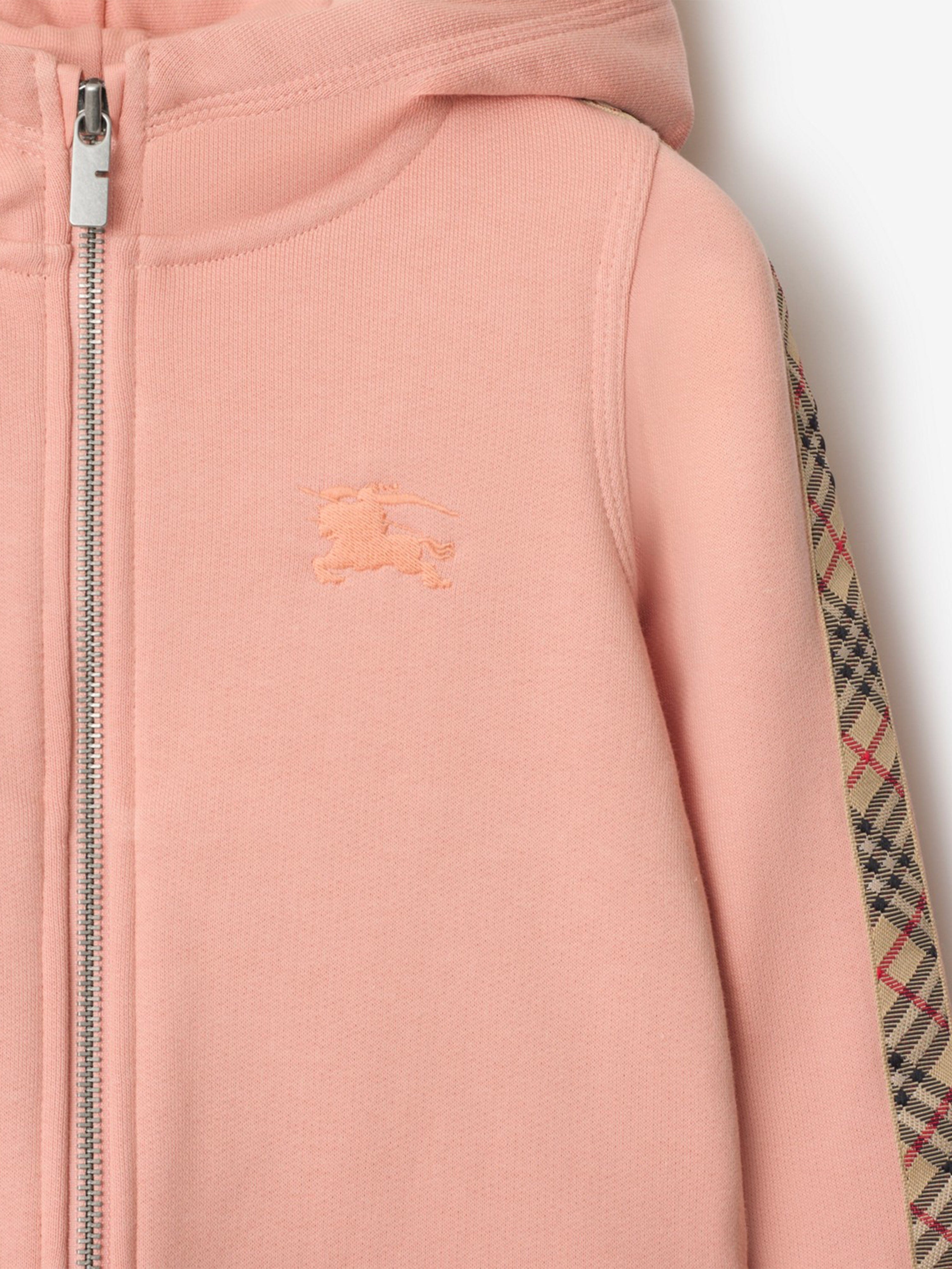 Burberry Girls Elin Check Tape Zip Up Top in Pink