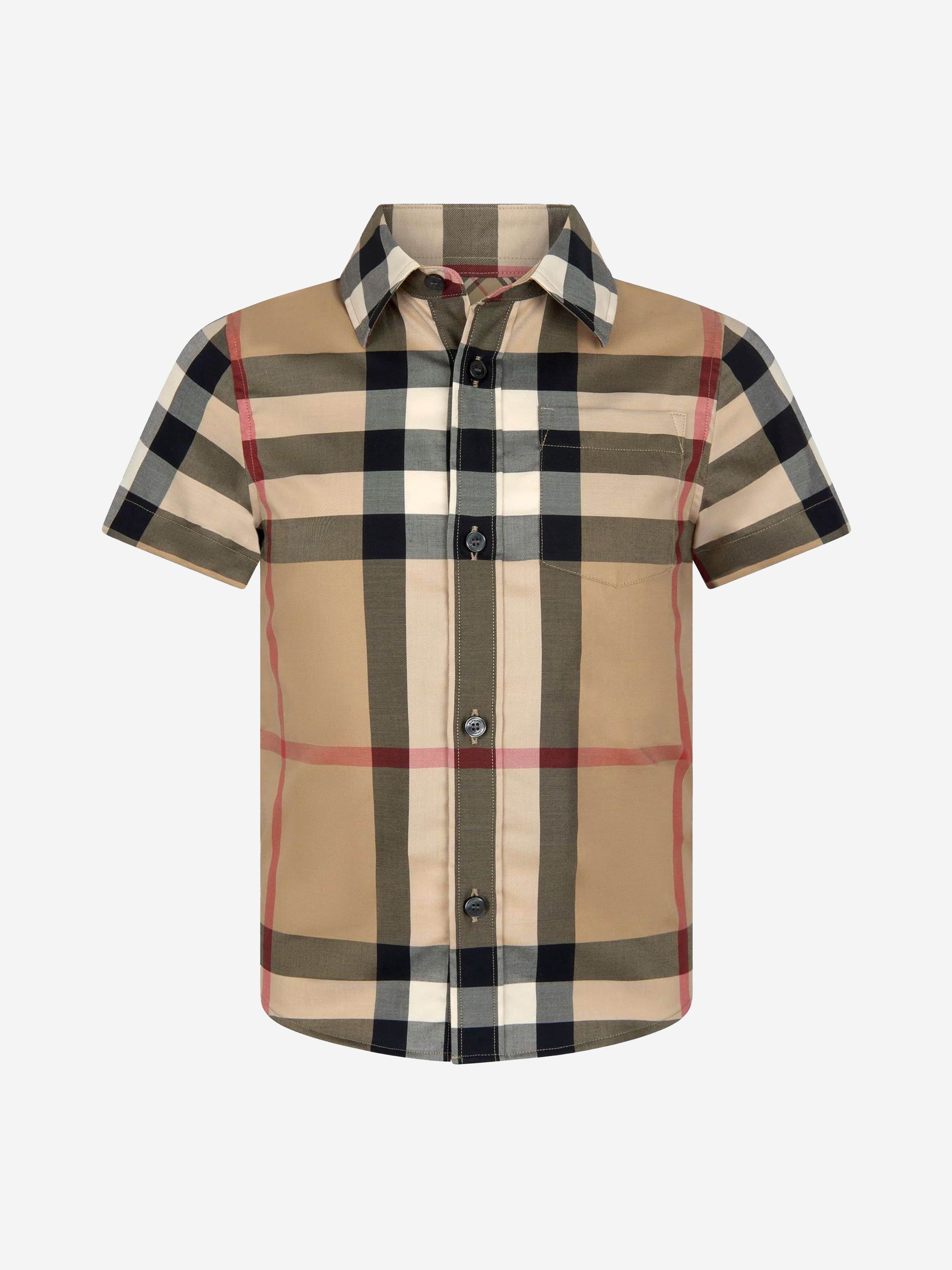 Burberry Boys Owen Check Short Sleeve Shirt In Beige