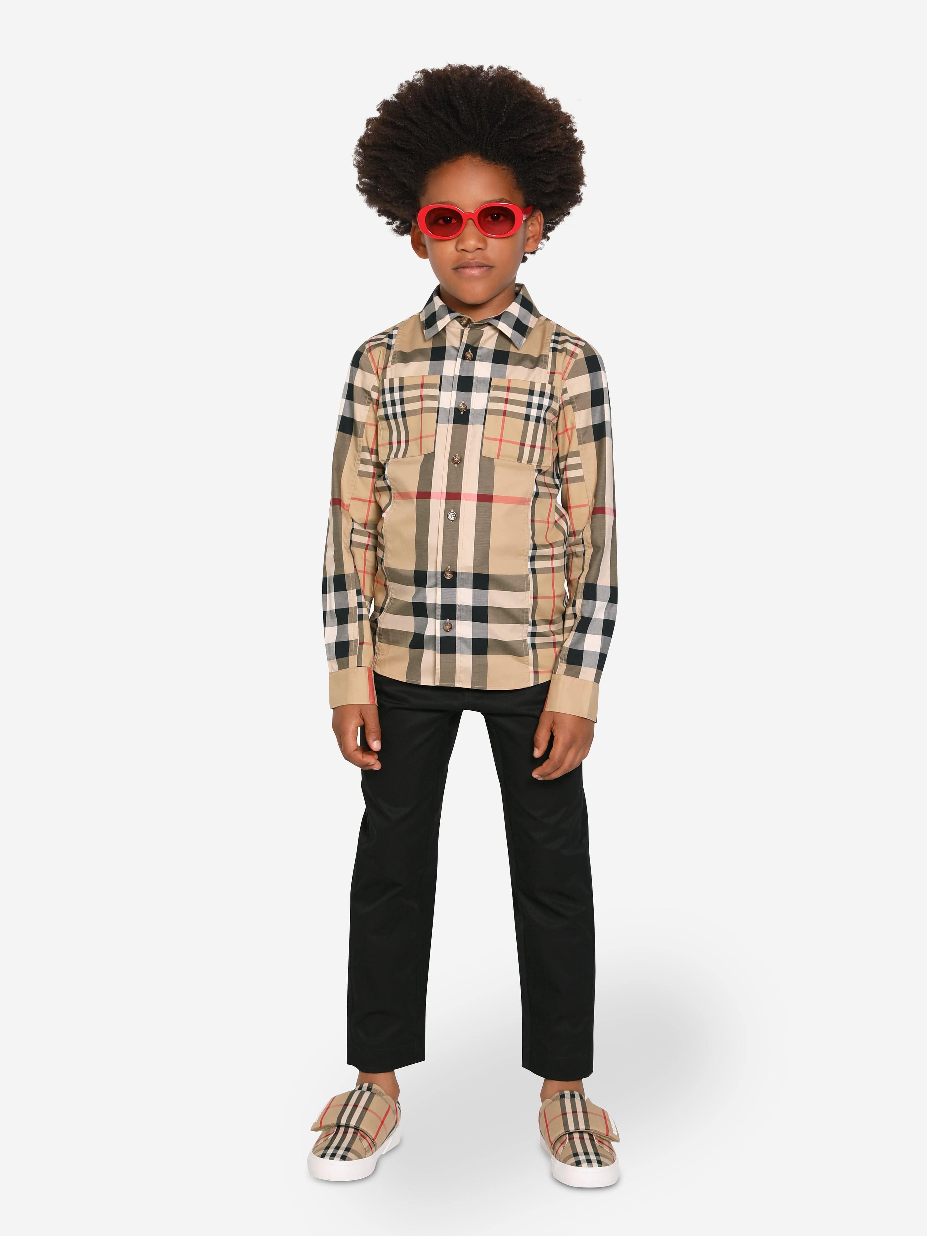 Burberry Boys Tristan Check Long Sleeve Shirt In Beige