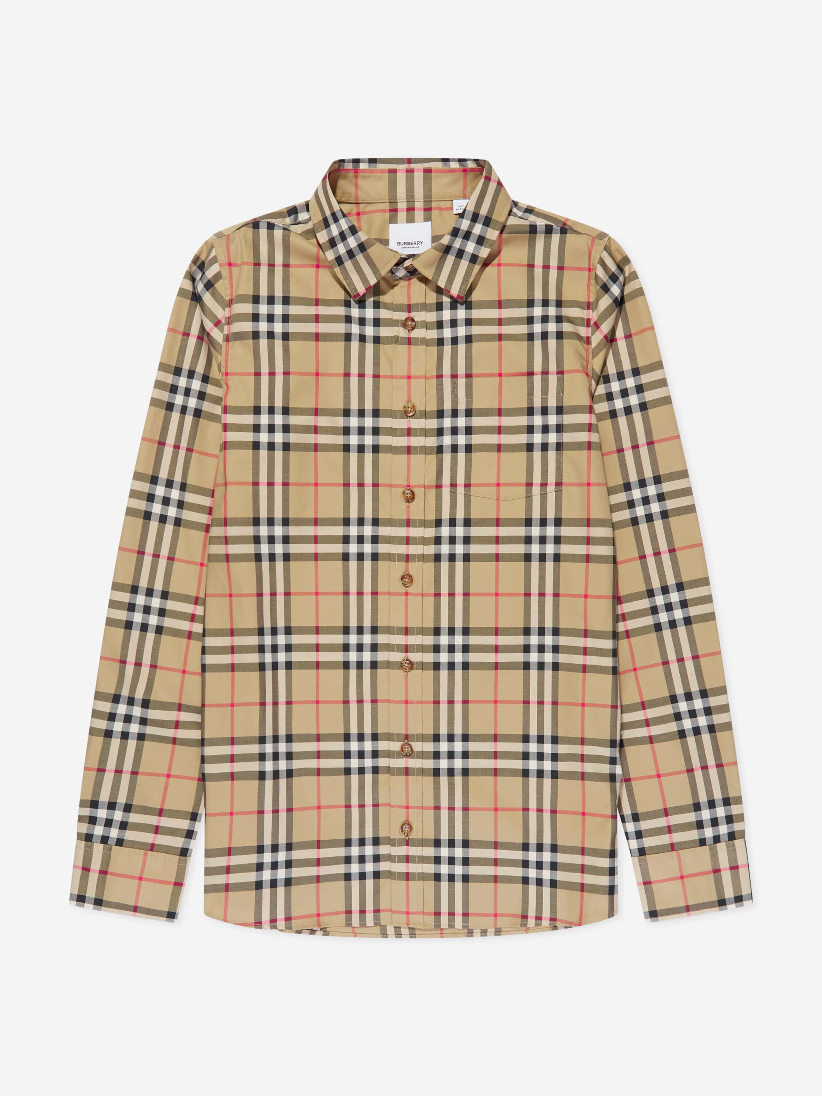 Burberry Boys Owen Long Sleeve Check Shirt in Beige