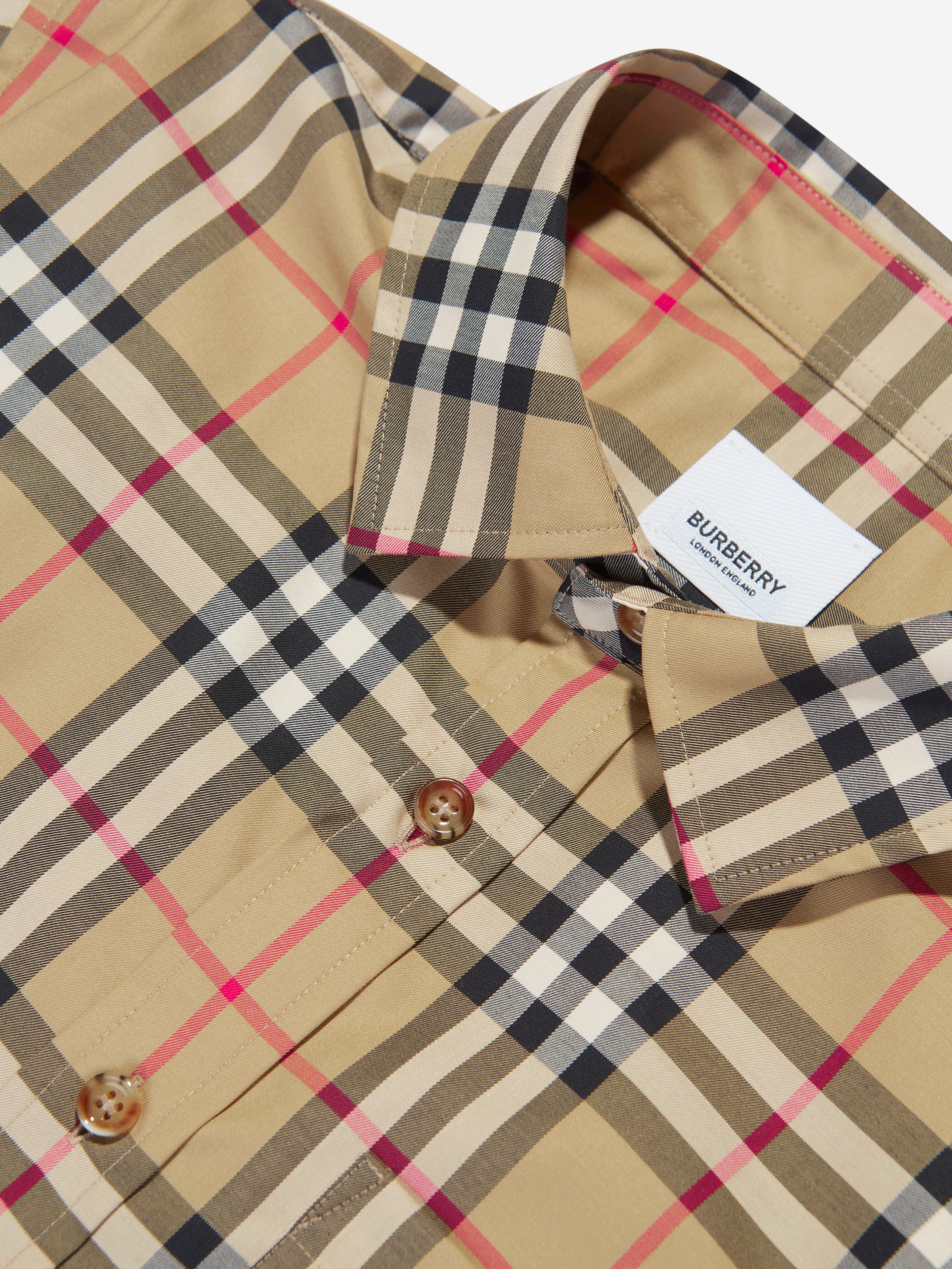 Burberry Boys Owen Long Sleeve Check Shirt in Beige