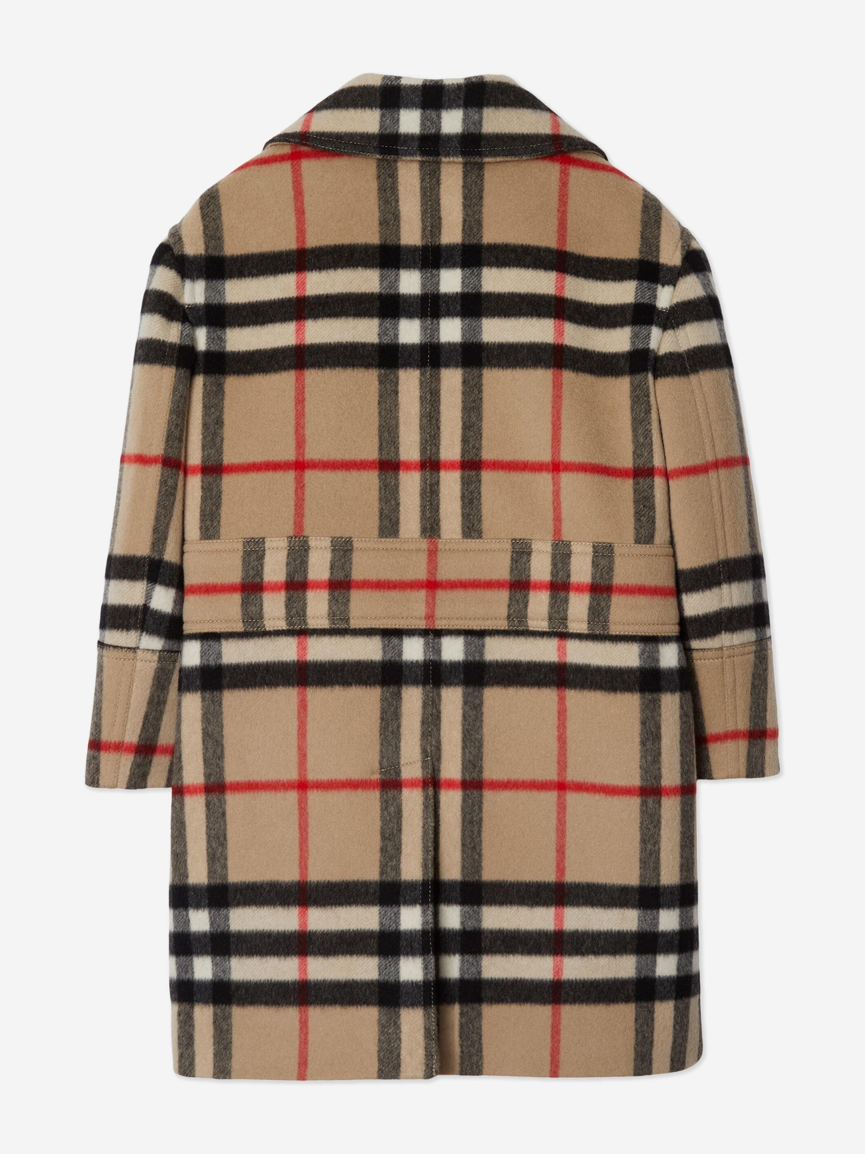 Burberry Boys Wool and Cashmere Check Monty Coat in Beige