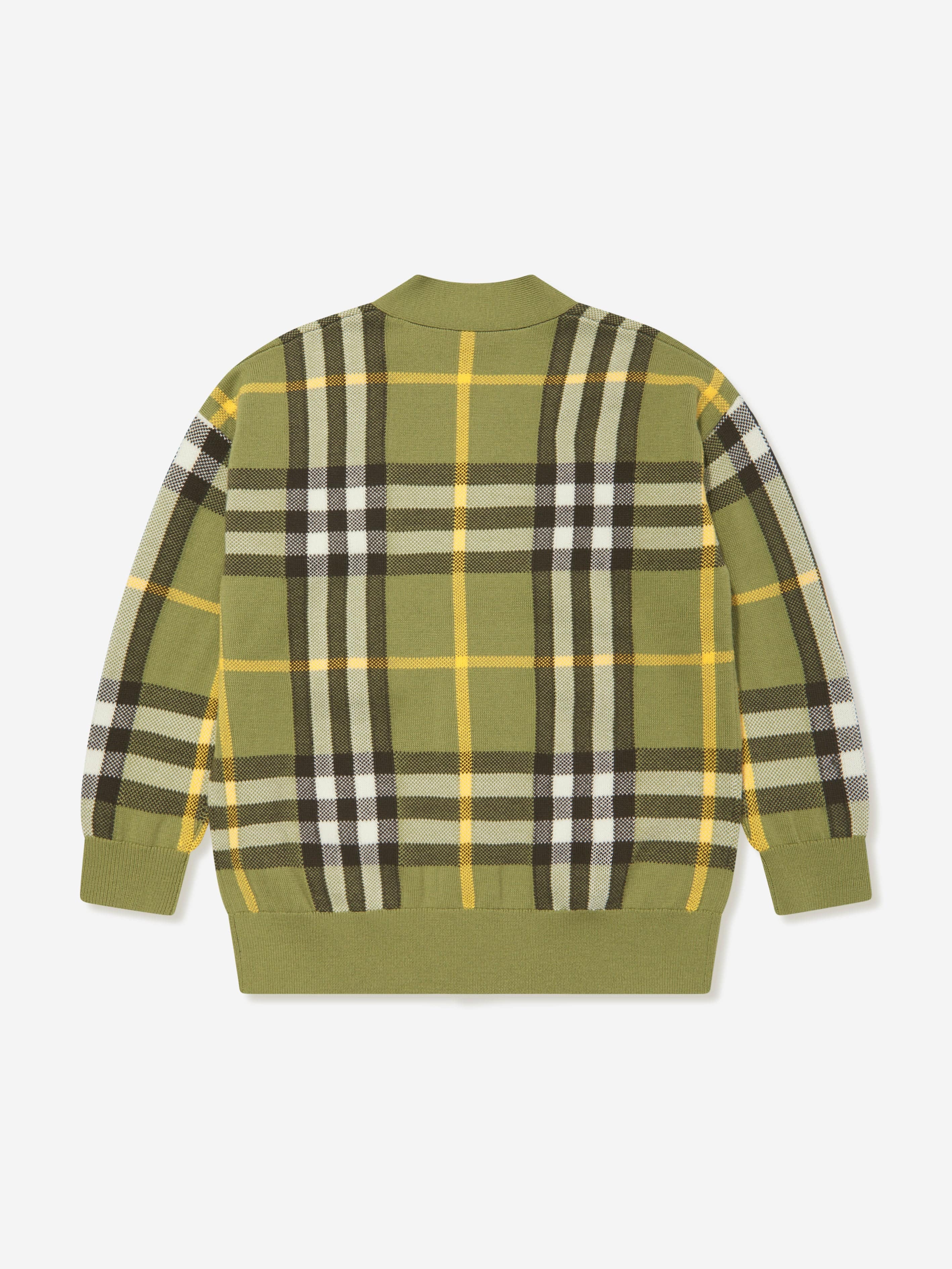 Burberry Kids Wool Check Cardigan in Green