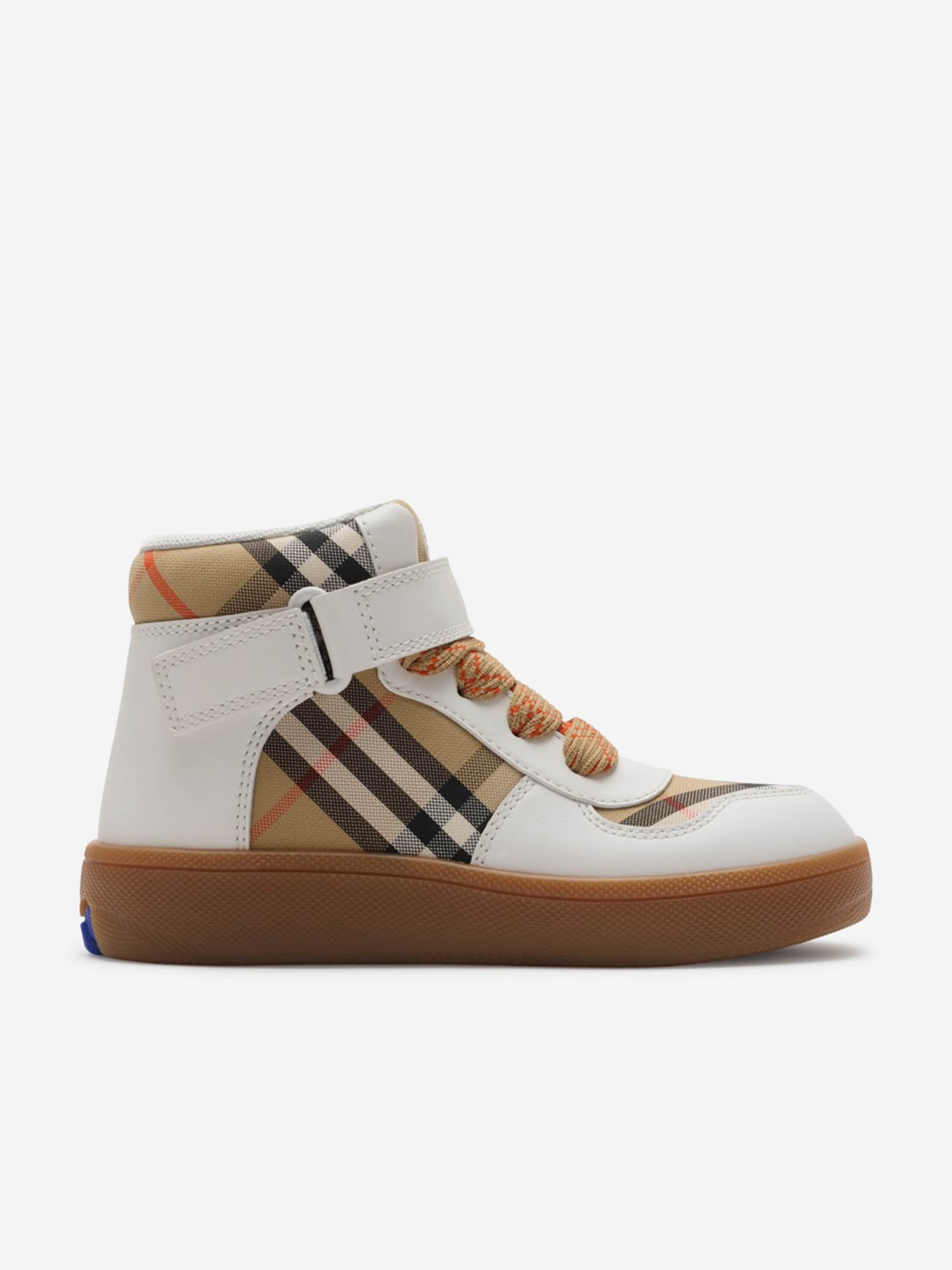 Burberry Kids Sheldon Check Trainers in White