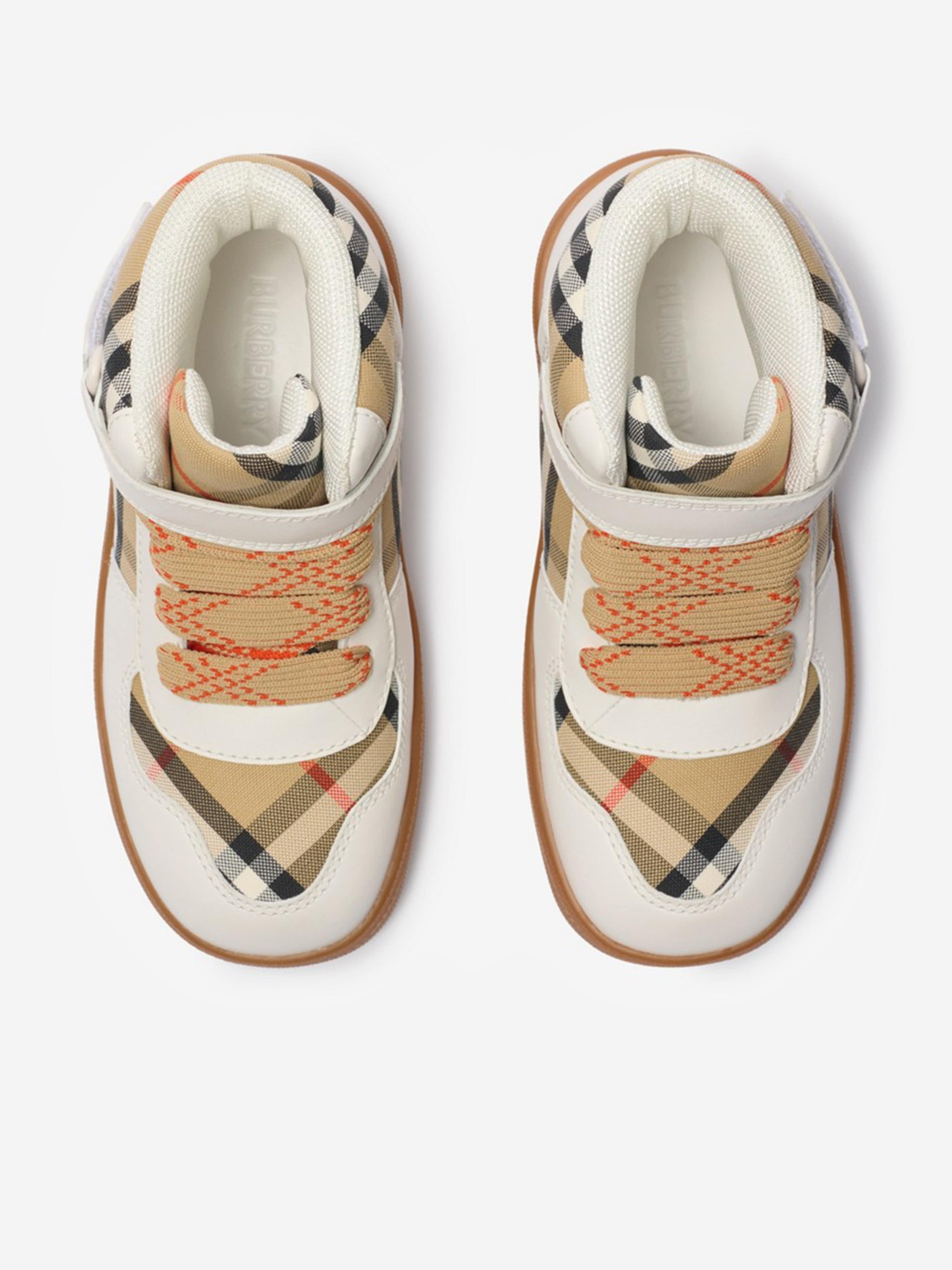 Burberry Kids Sheldon Check Trainers in White