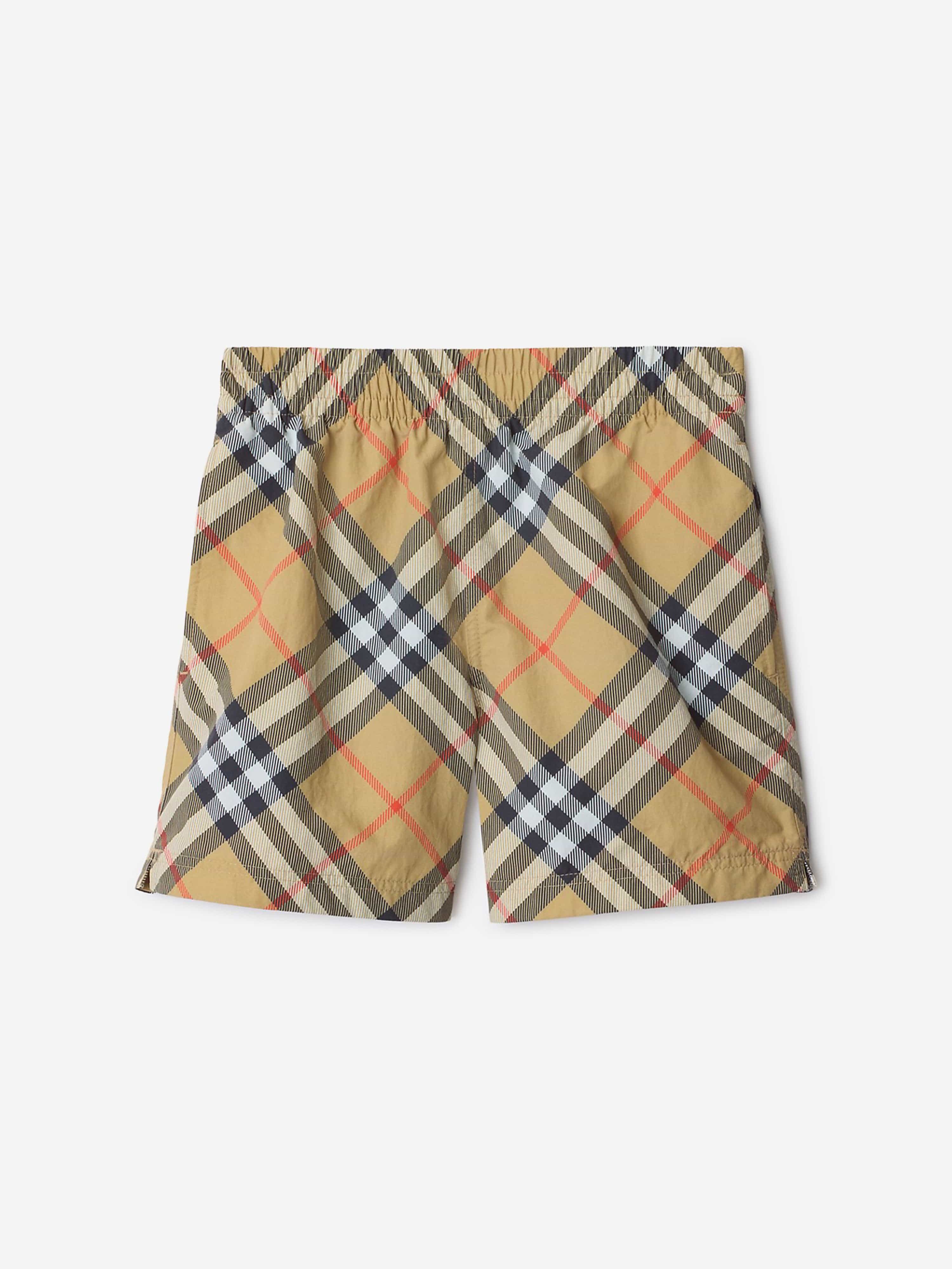 Burberry Boys Check Atticus Swim Shorts in Beige