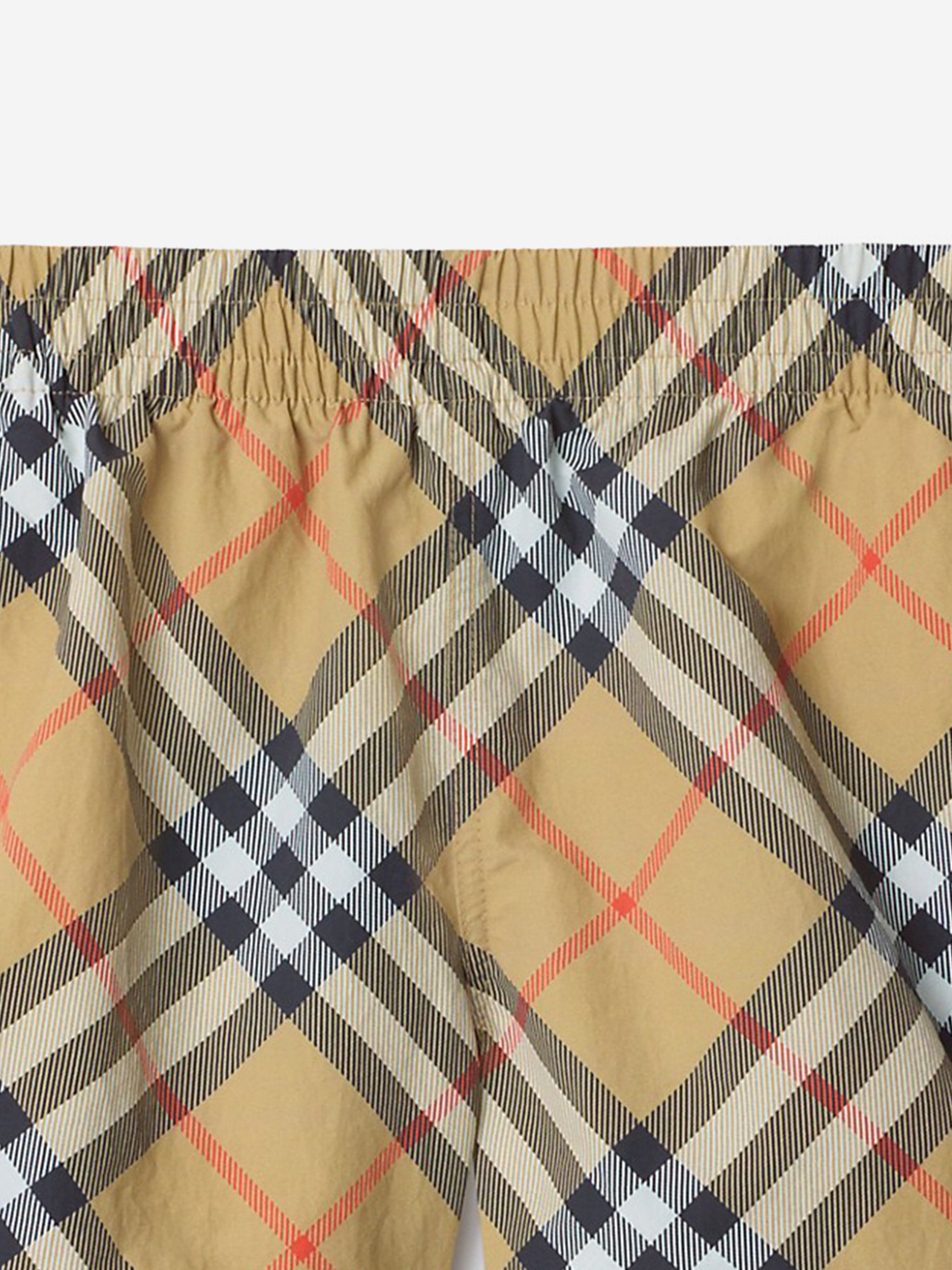 Burberry Boys Check Atticus Swim Shorts in Beige