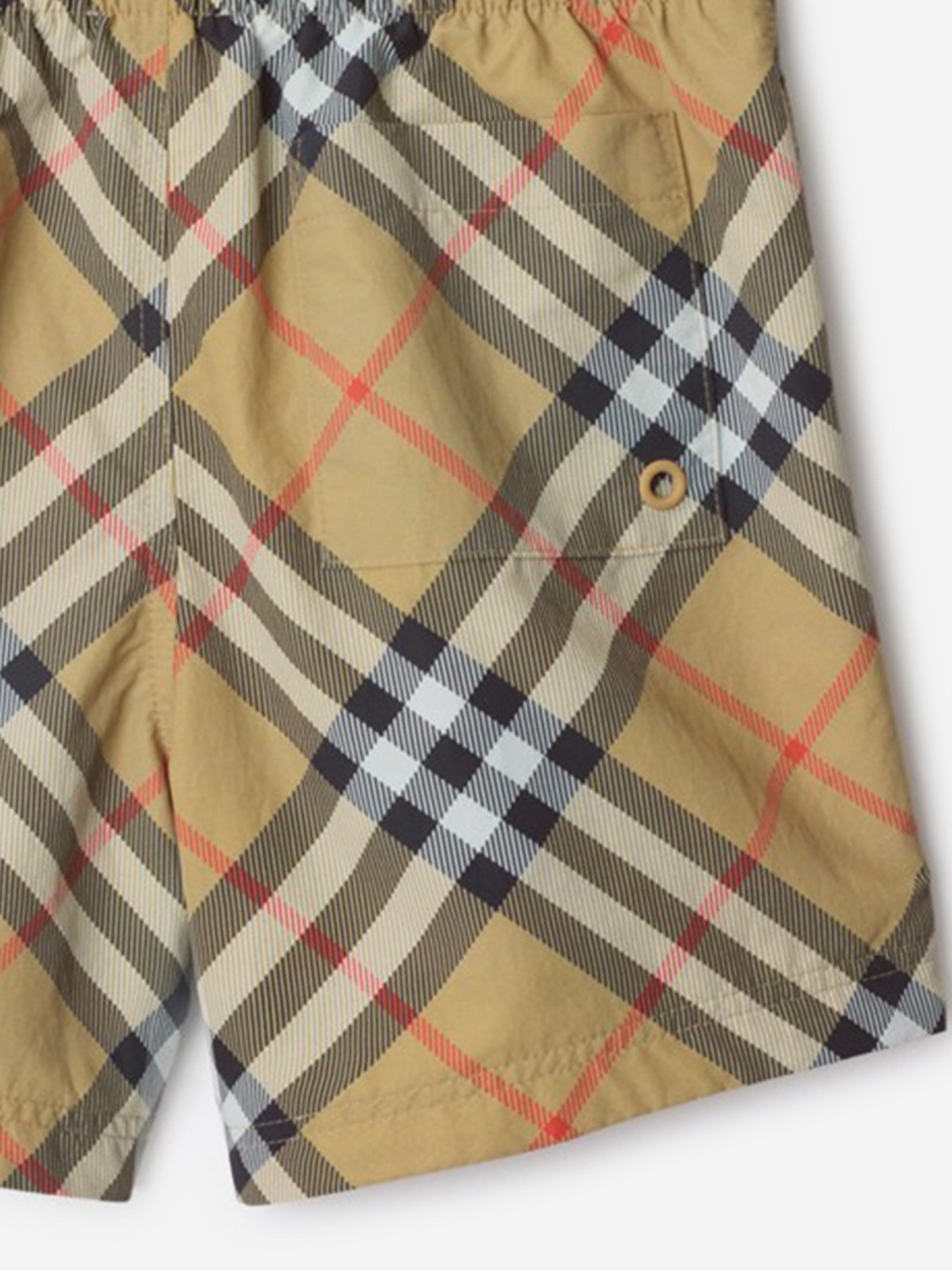 Burberry Boys Check Atticus Swim Shorts in Beige