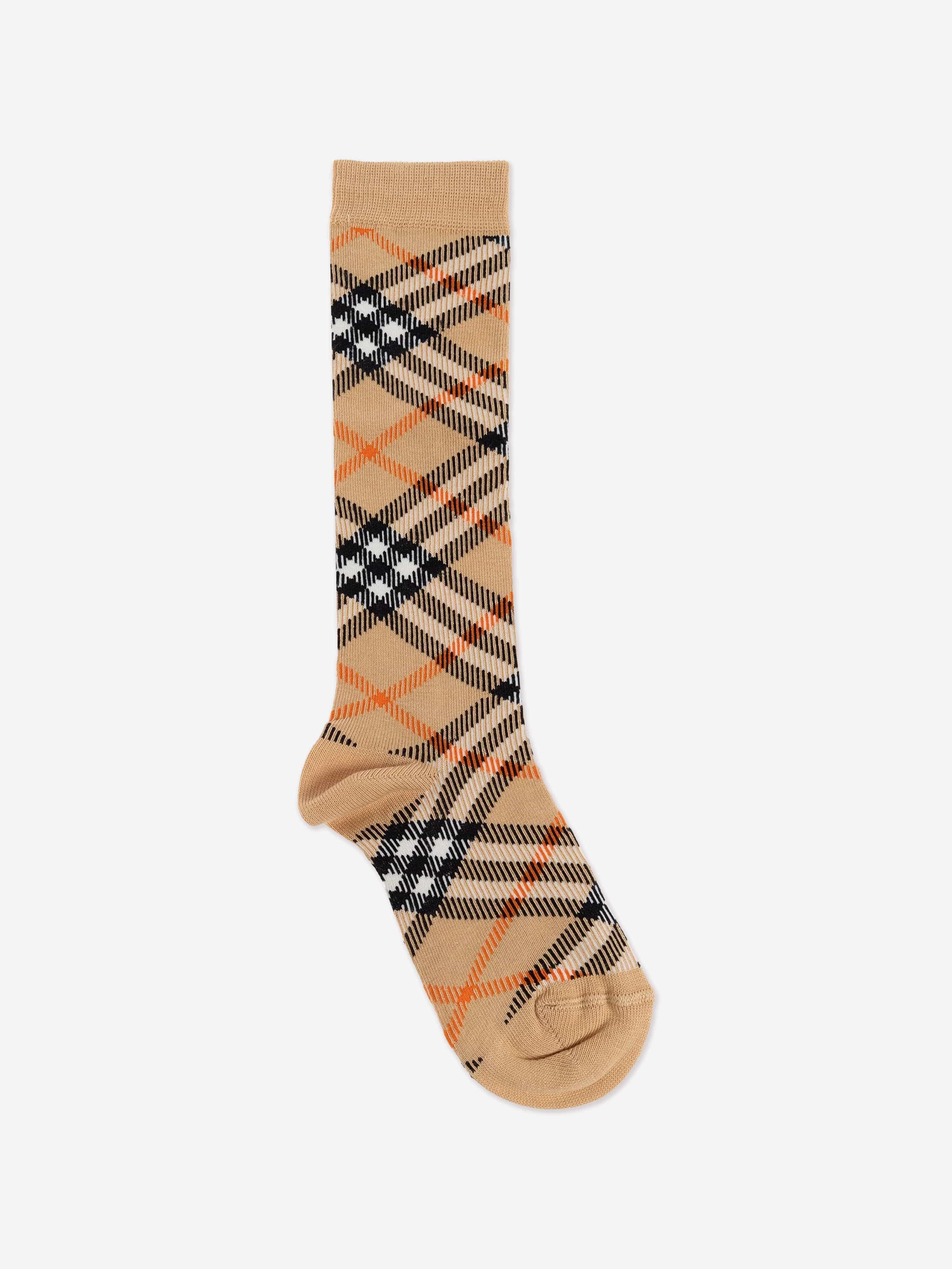 Burberry Kids Check Cotton Blend Socks in Beige