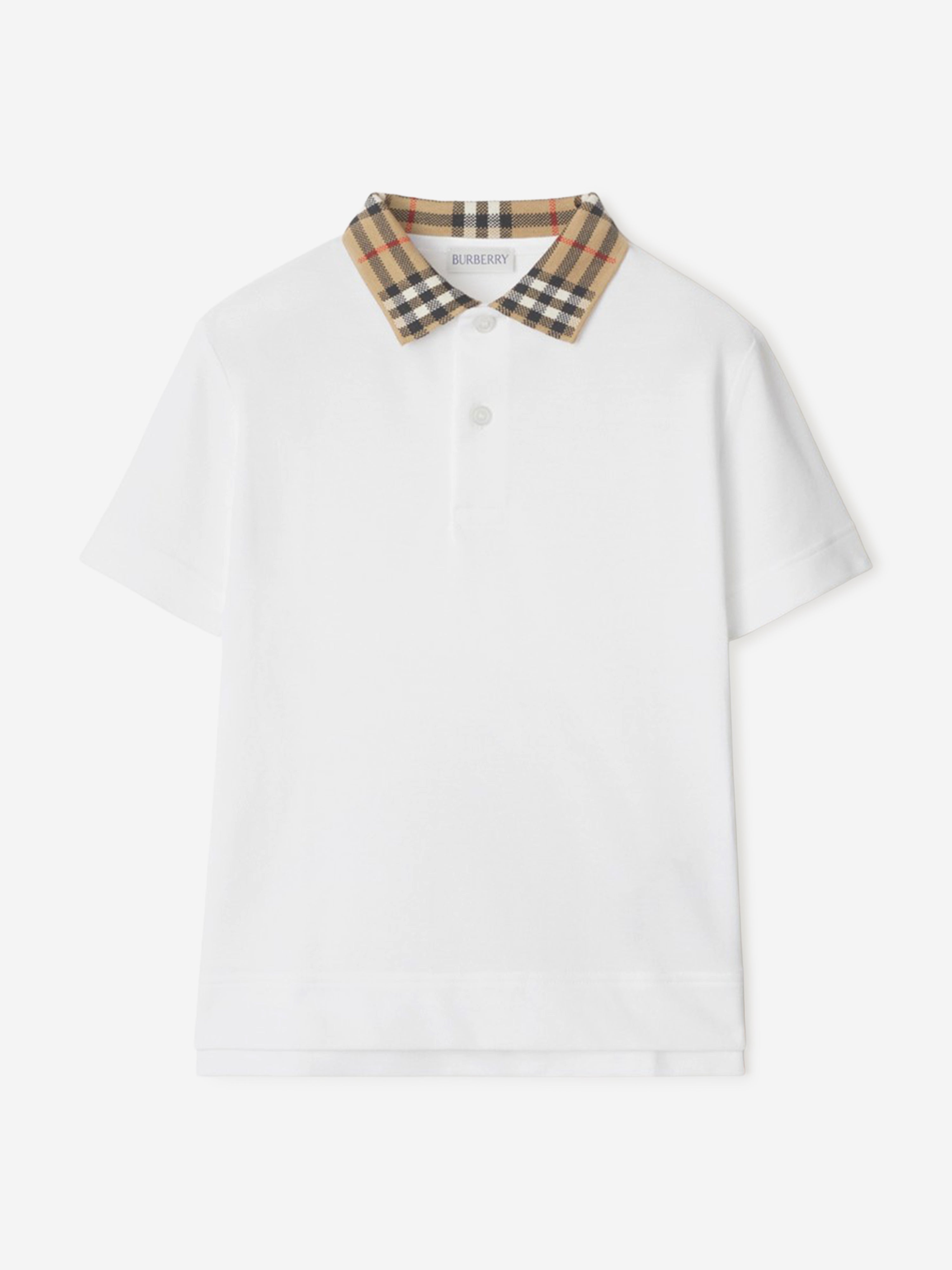Burberry Boys Johane Check Collar Polo Shirt in White