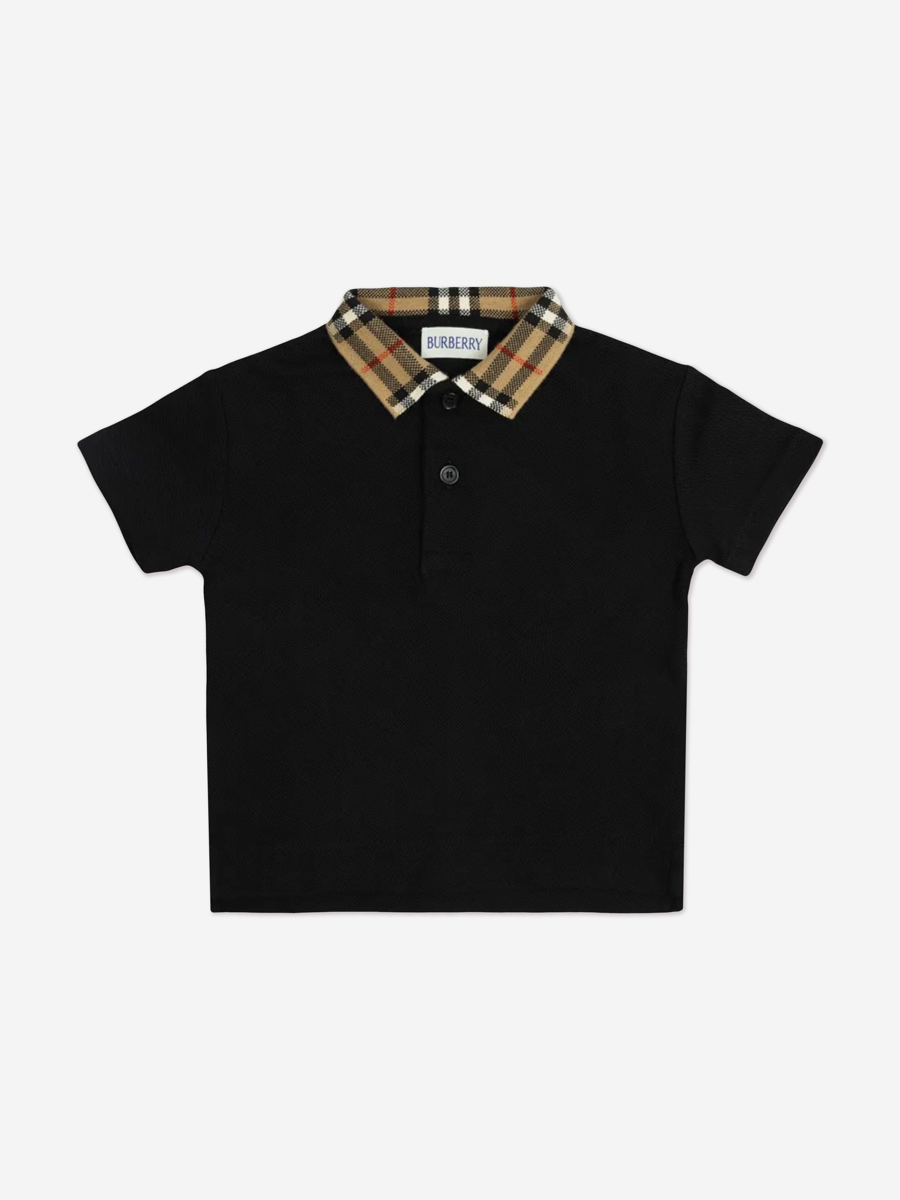 Burberry Baby Boys Johane Check Collar Polo Shirt in Black