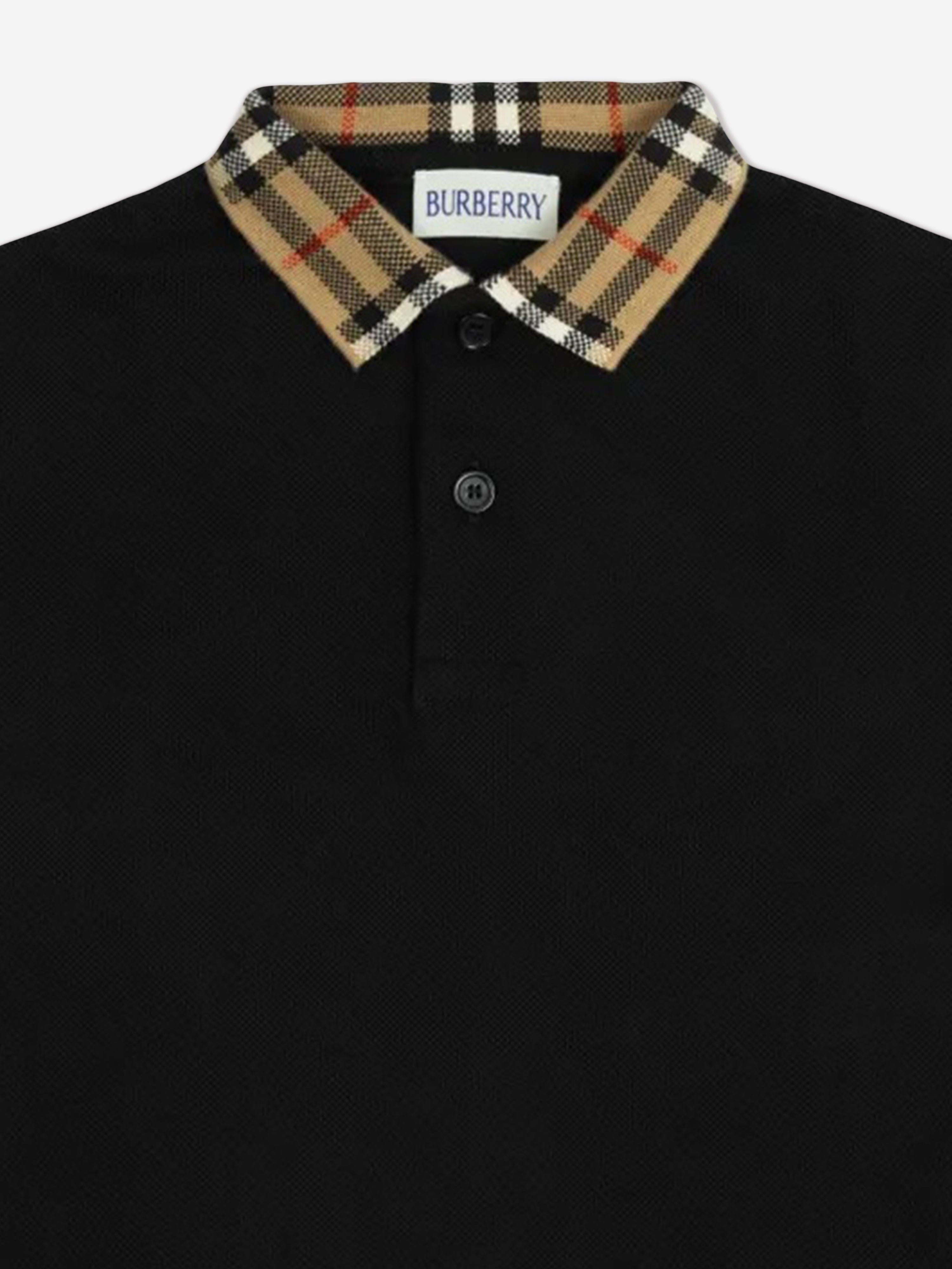 Burberry Baby Boys Johane Check Collar Polo Shirt in Black