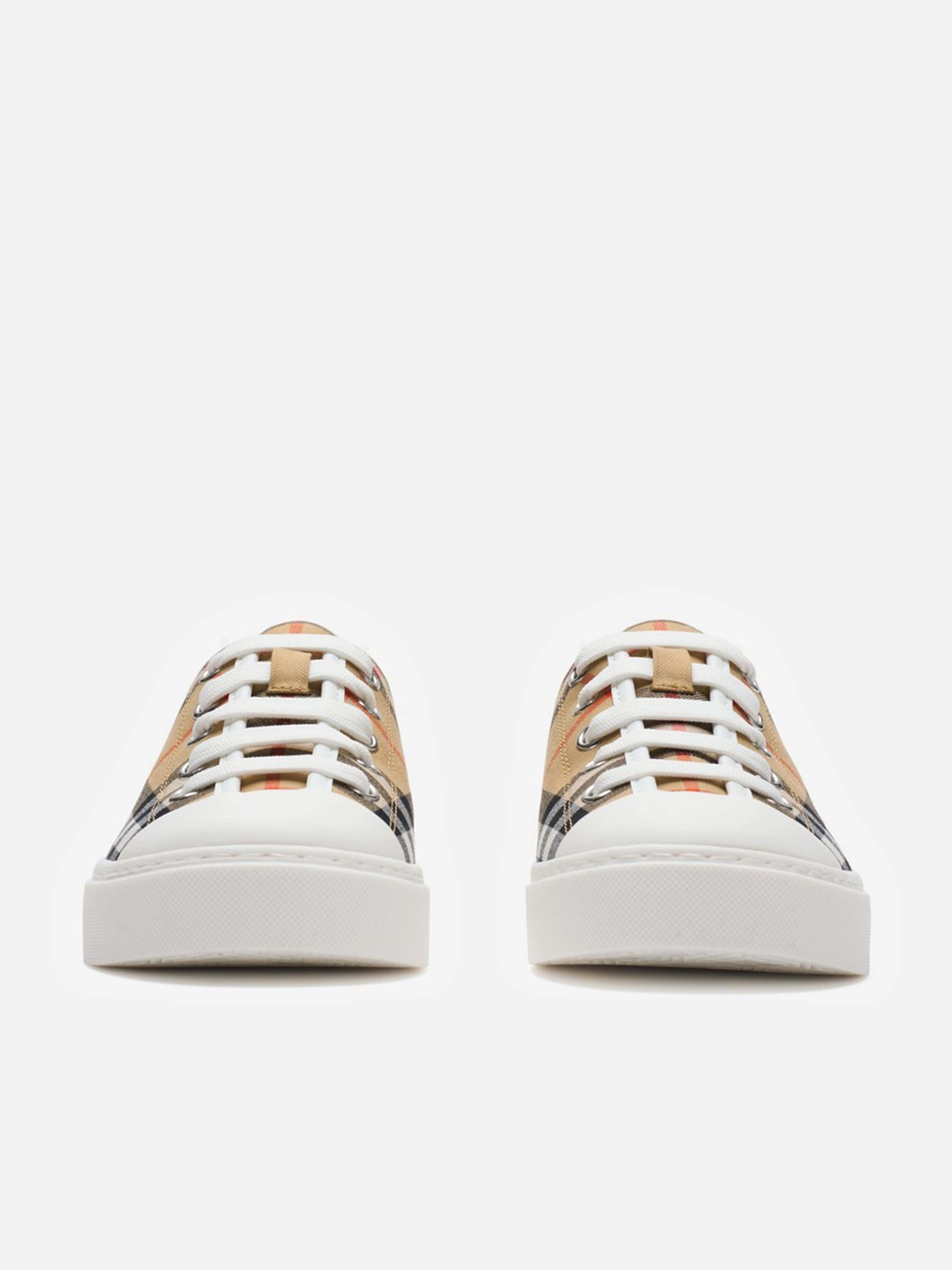 Burberry Kids Check Cotton Canvas Trainers in Beige