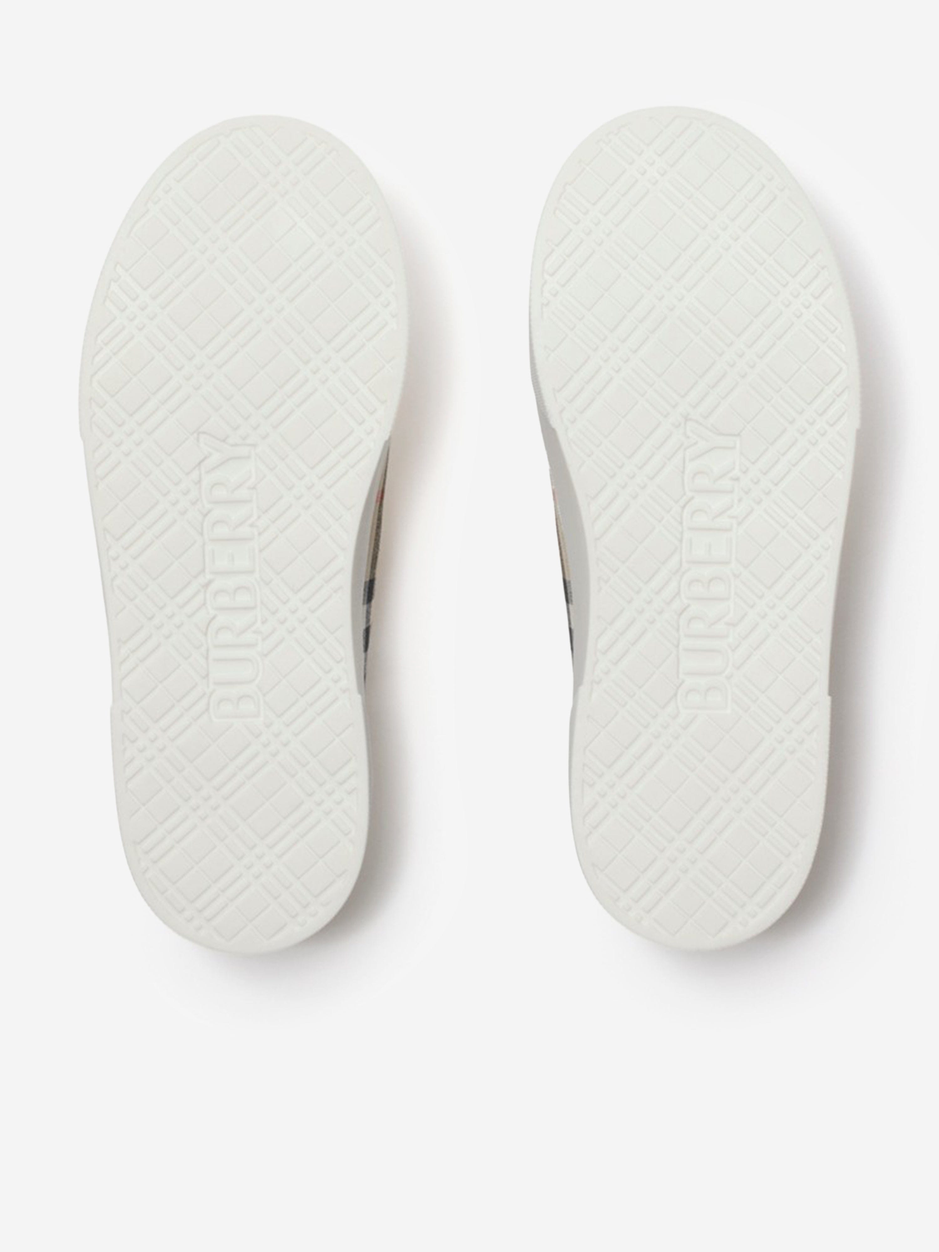 Burberry Kids Check Cotton Canvas Trainers in Beige