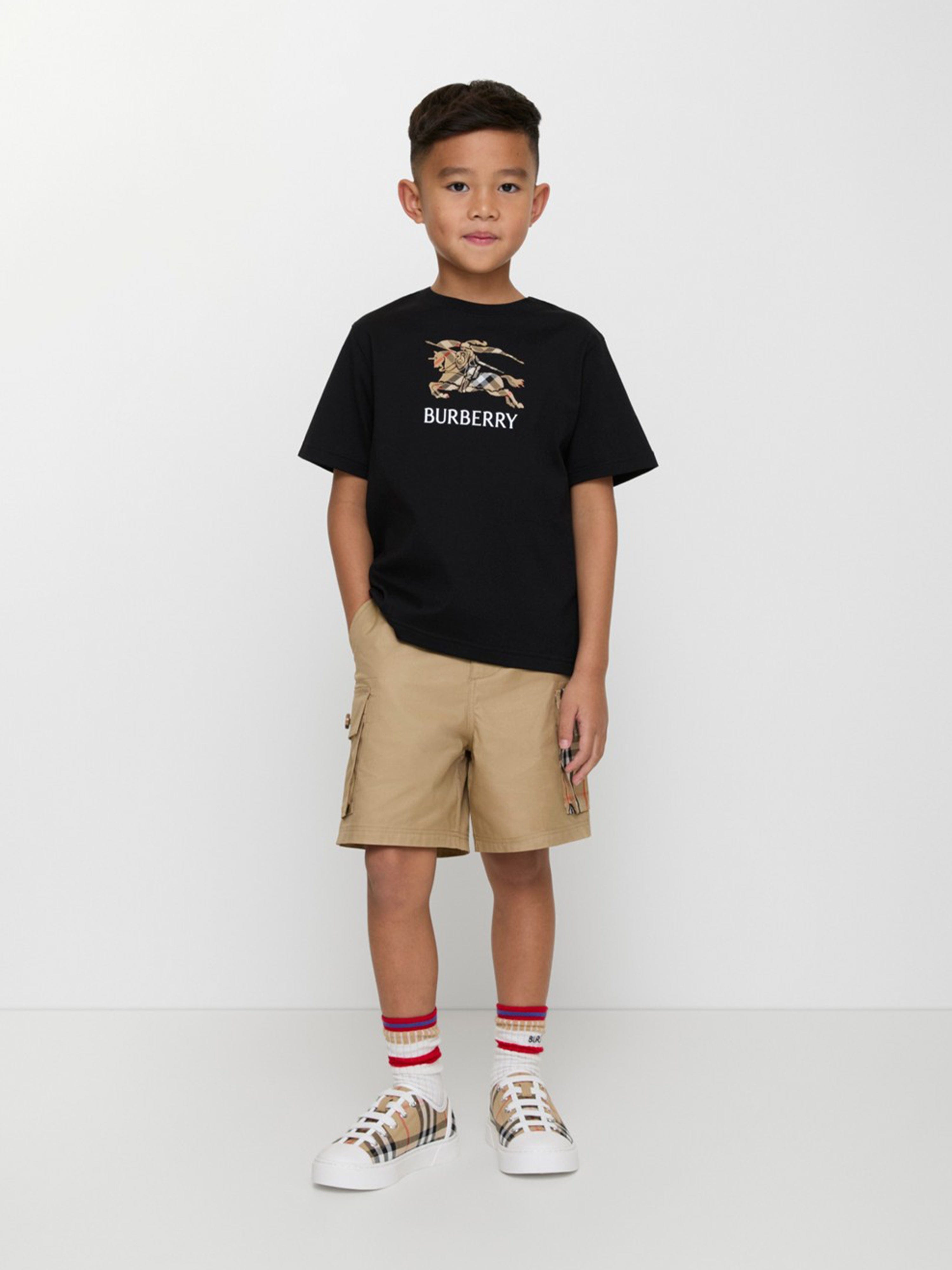 Burberry Boys Cedar Check EKD T-Shirt in Black