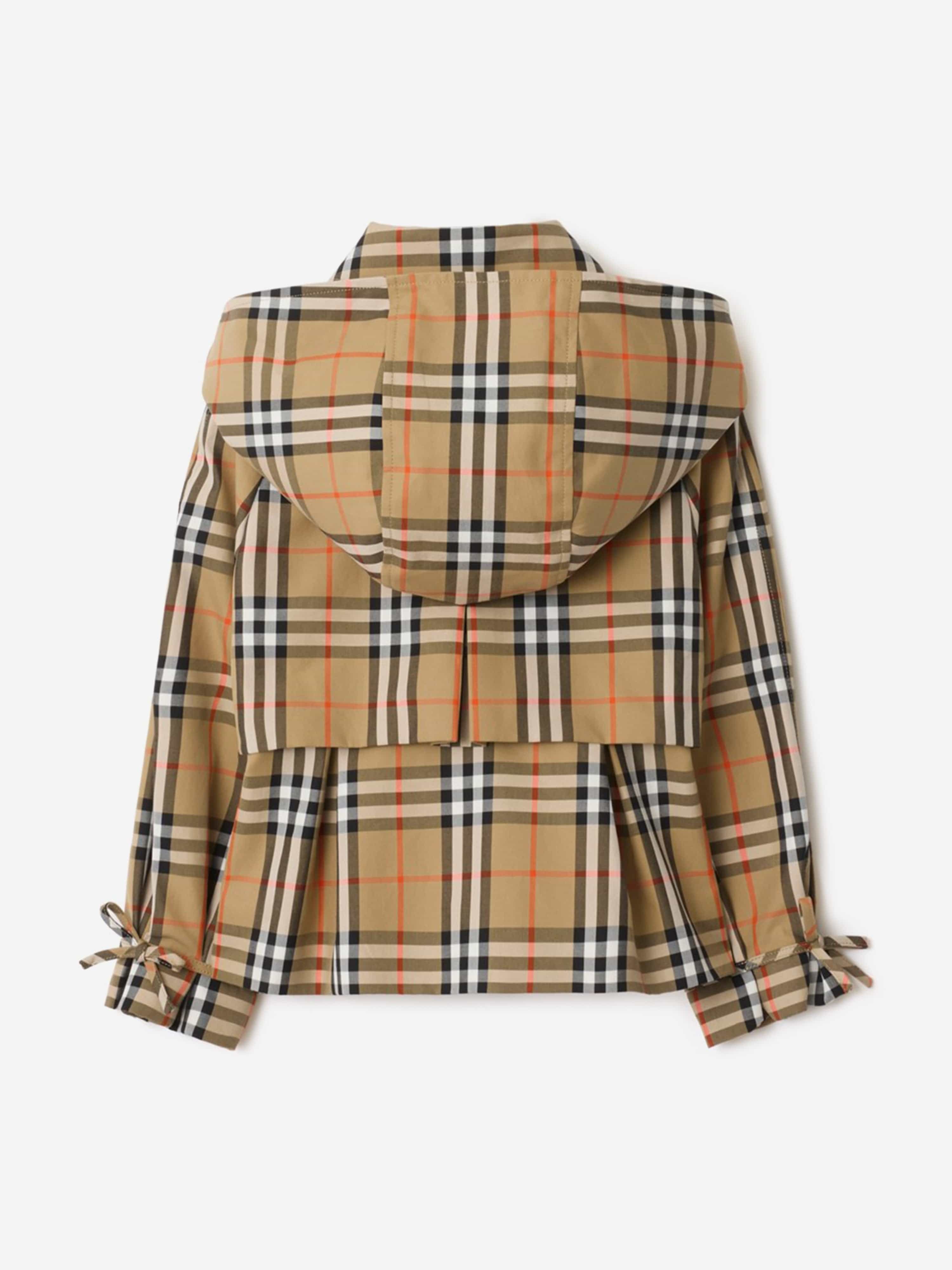 Burberry Girls Kimberley Check Trench Jacket with Detachable Hood in Beige