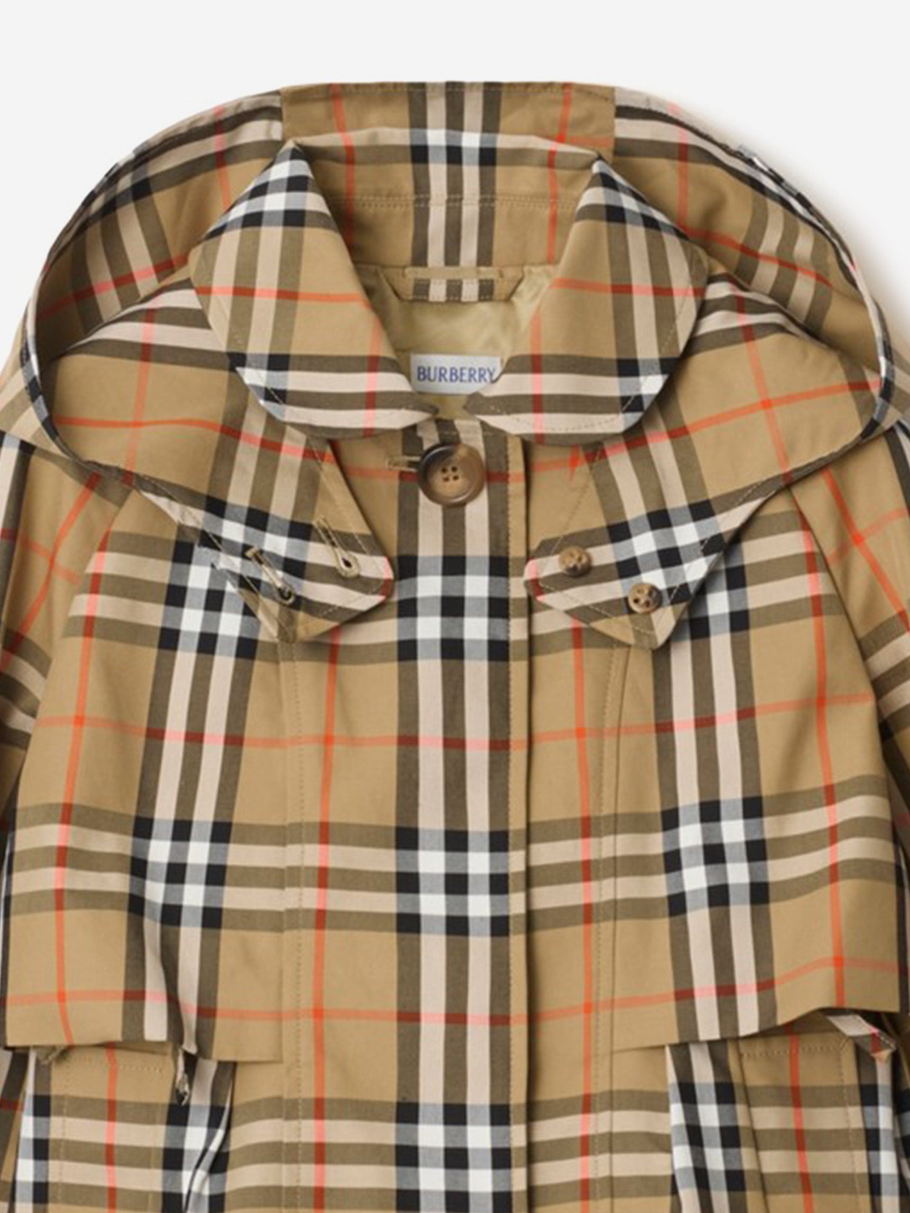 Burberry Girls Kimberley Check Trench Jacket with Detachable Hood in Beige