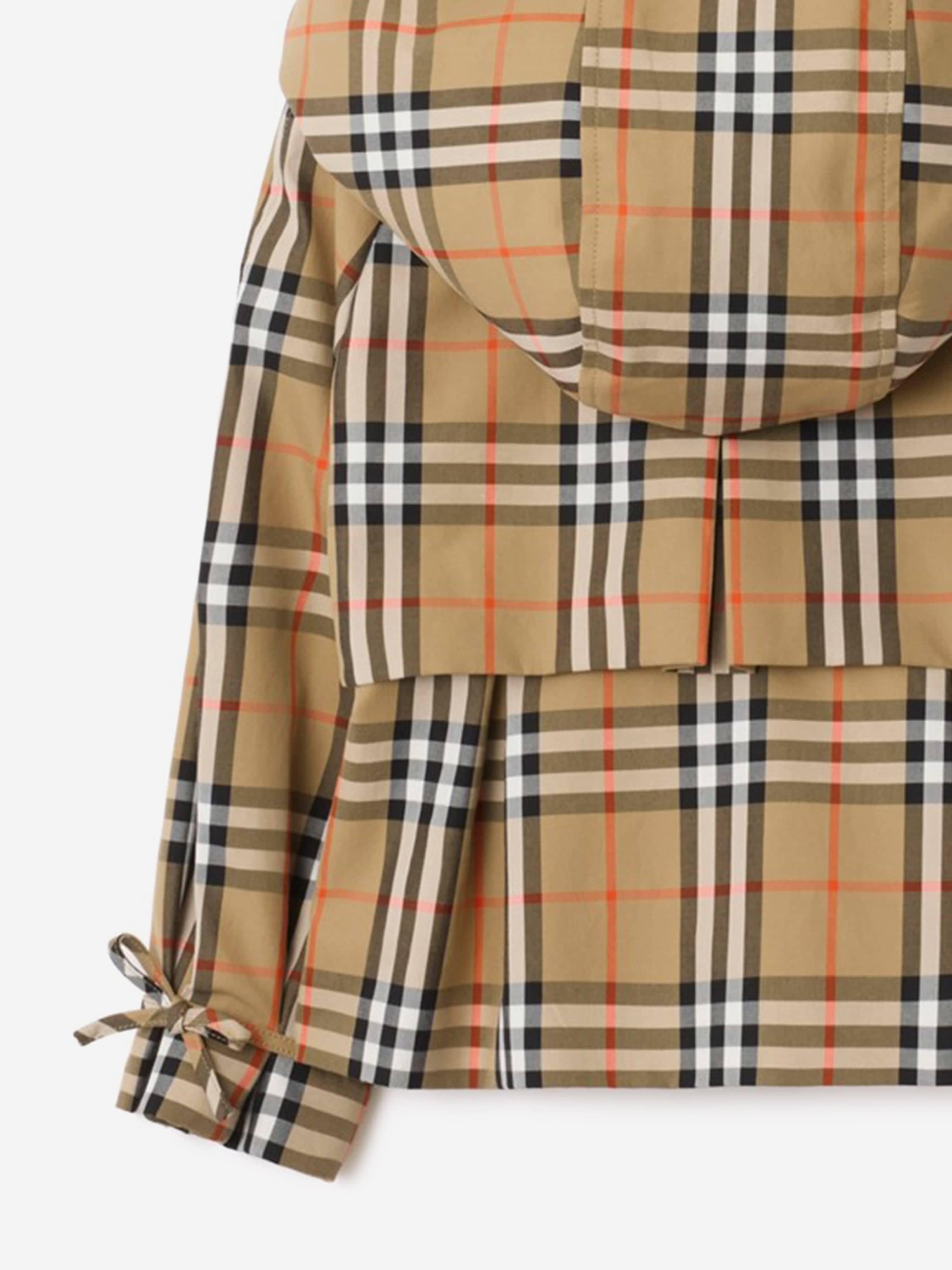 Burberry Girls Kimberley Check Trench Jacket with Detachable Hood in Beige