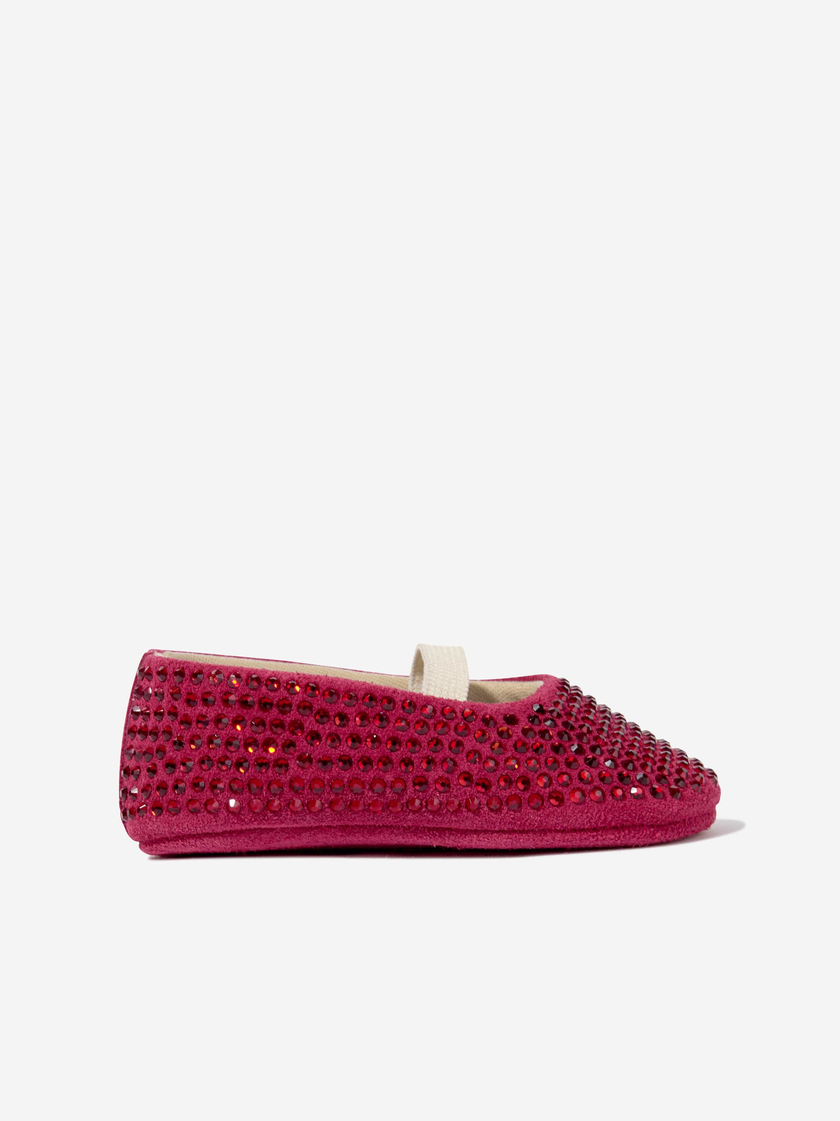 BABYWALKER Baby Girls Leather Diamonds Allover Ballerinas in Red